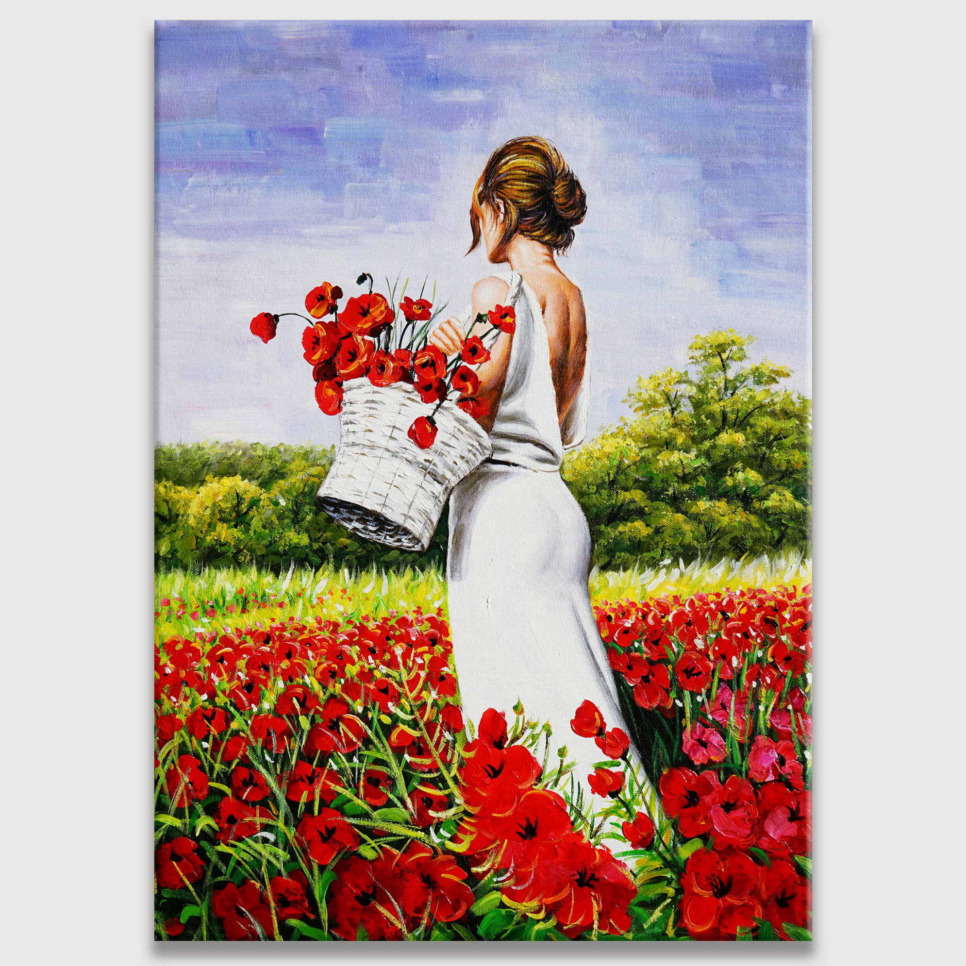 Hand painted Woman in a Poppy Field 50x70cm