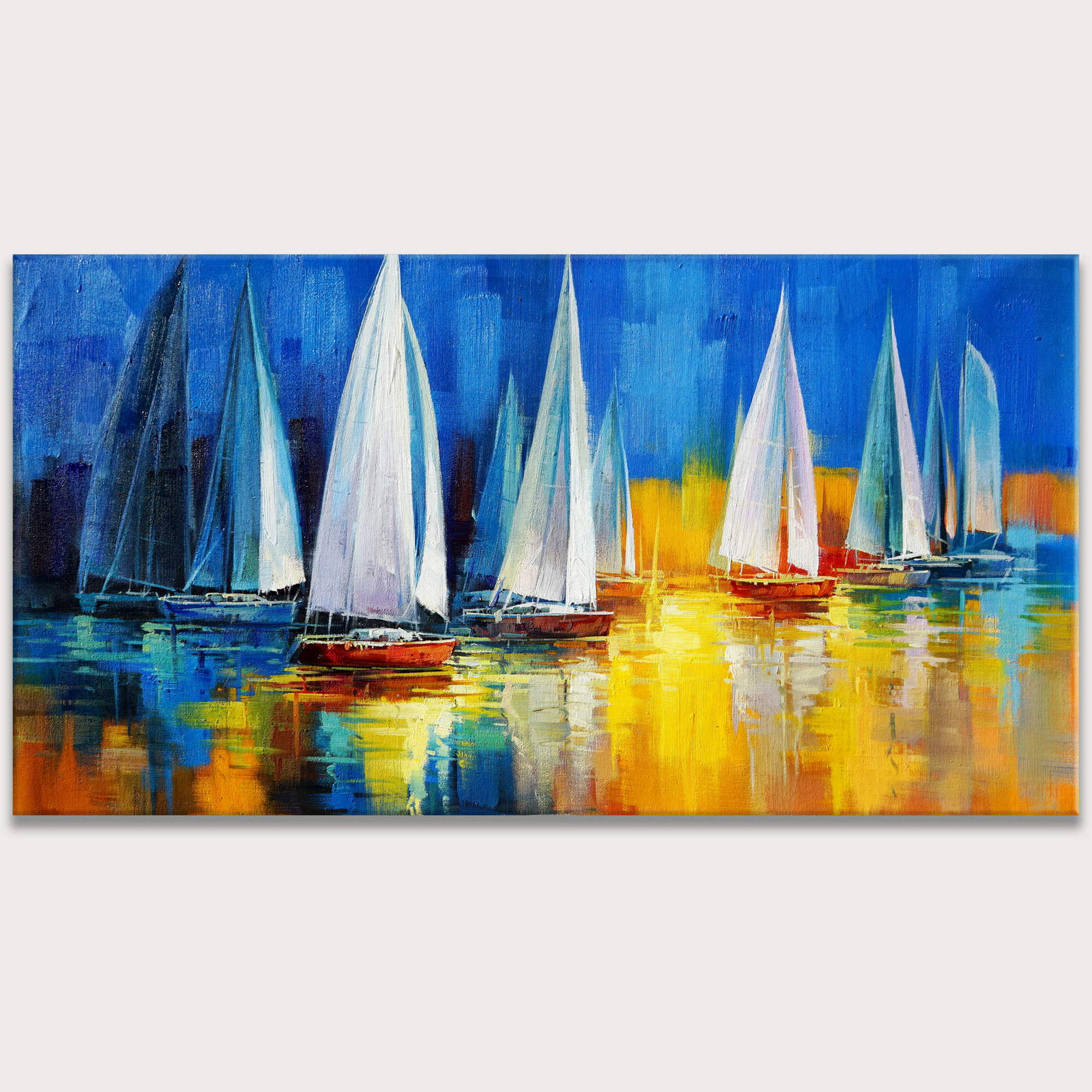 Abstract painting Regatta Sails at Sunset 60x120cm