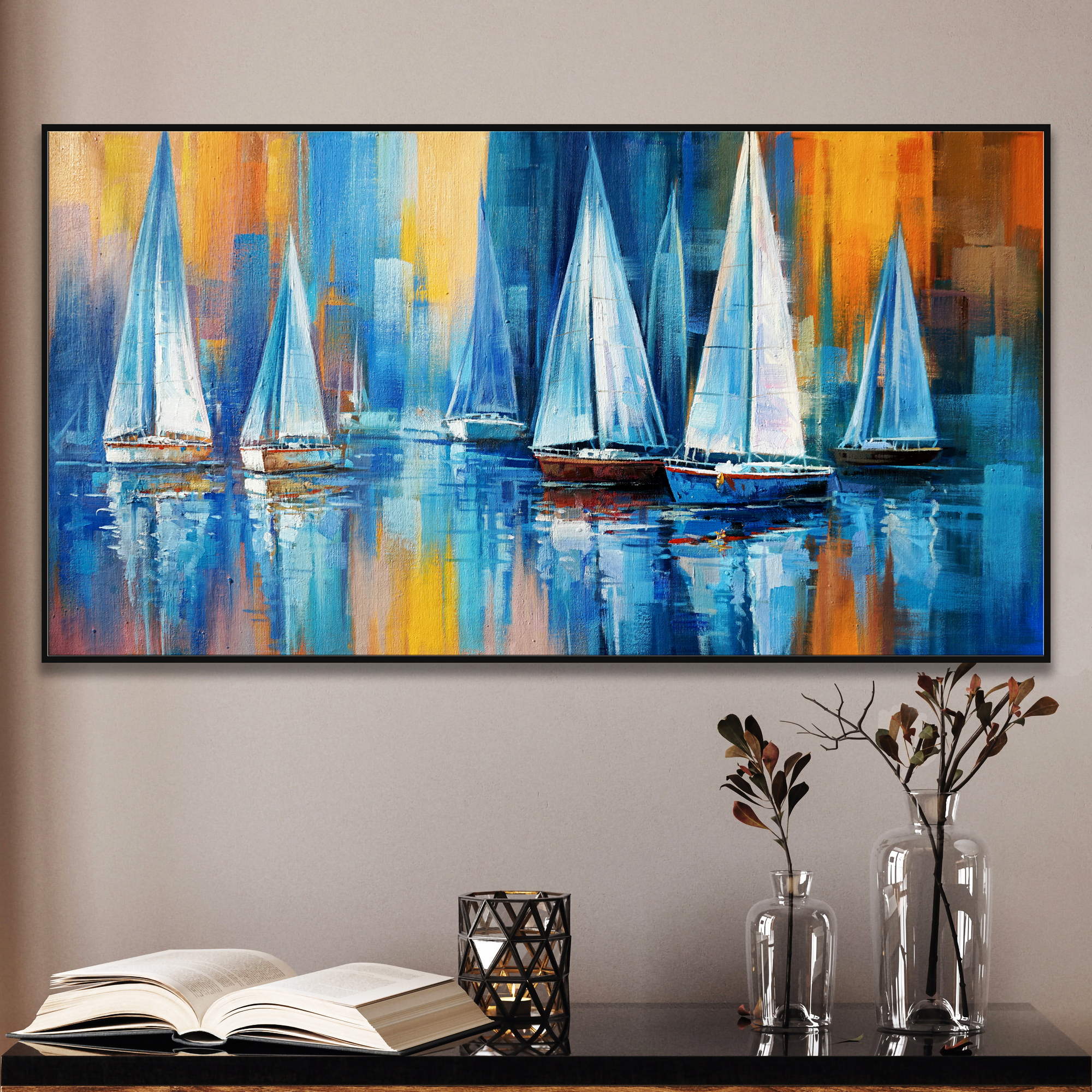 Abstract painting Sails at Sunset 60x120cm