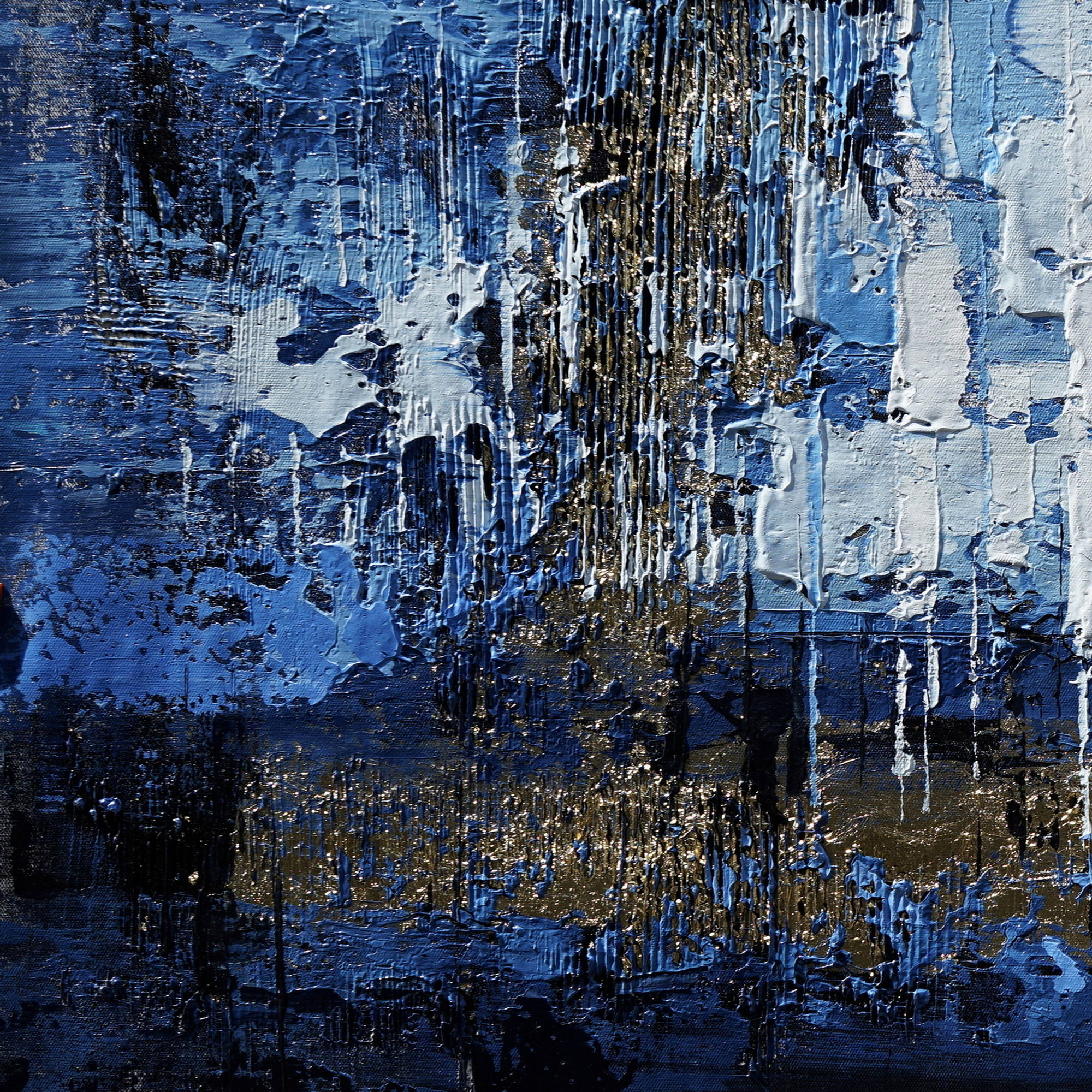 Hand painted Abstract Blue and Gold 75x150cm