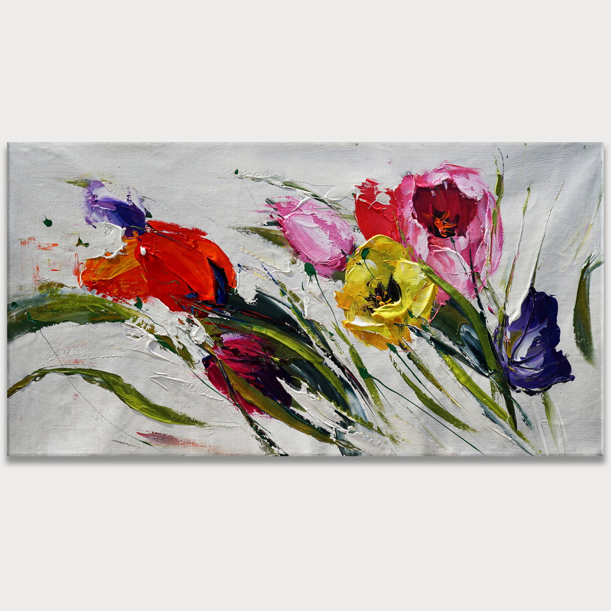 Hand painted Bouquet of Colorful Abstract Flowers 75x150cm