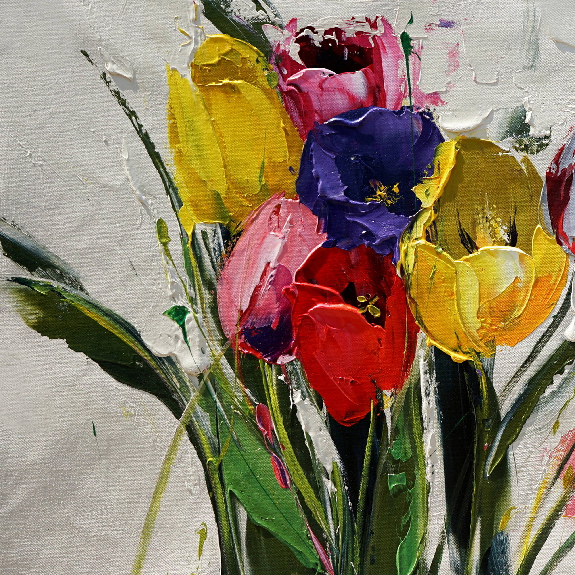 Hand painted Abstract Composition Tulips 75x150cm