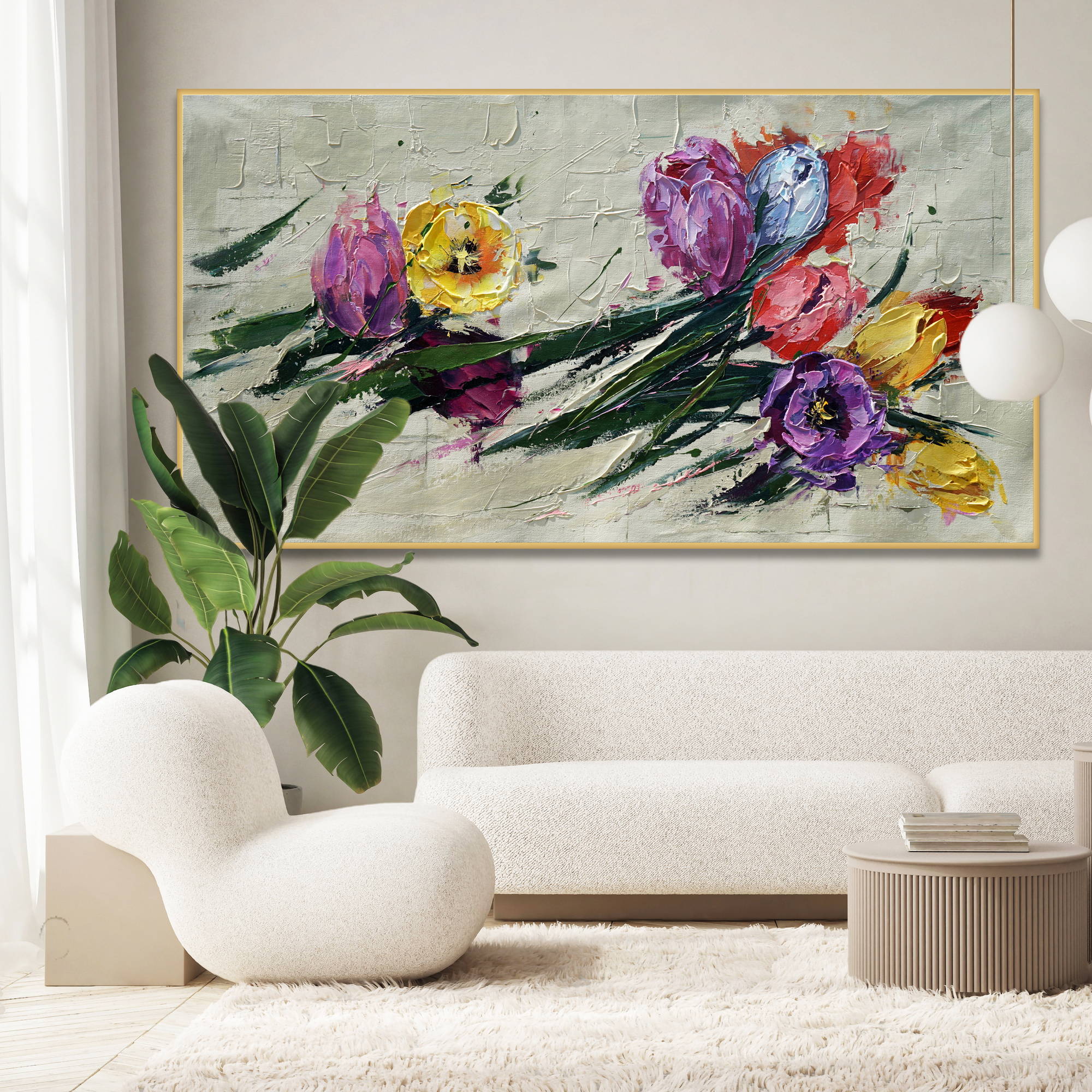 Dipinto astratto di un mazzo di tulipani colorati