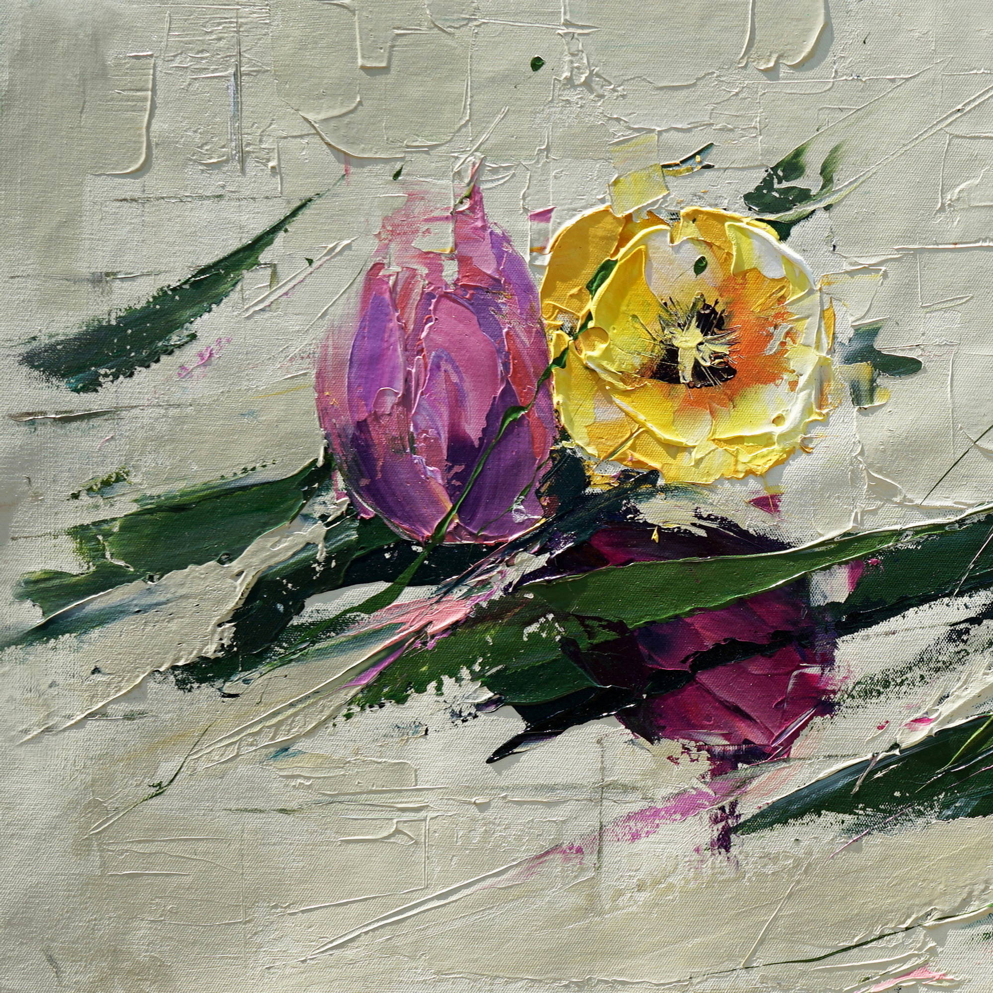 Dipinto a mano Composizione Tulipani Astratti 75x150cm