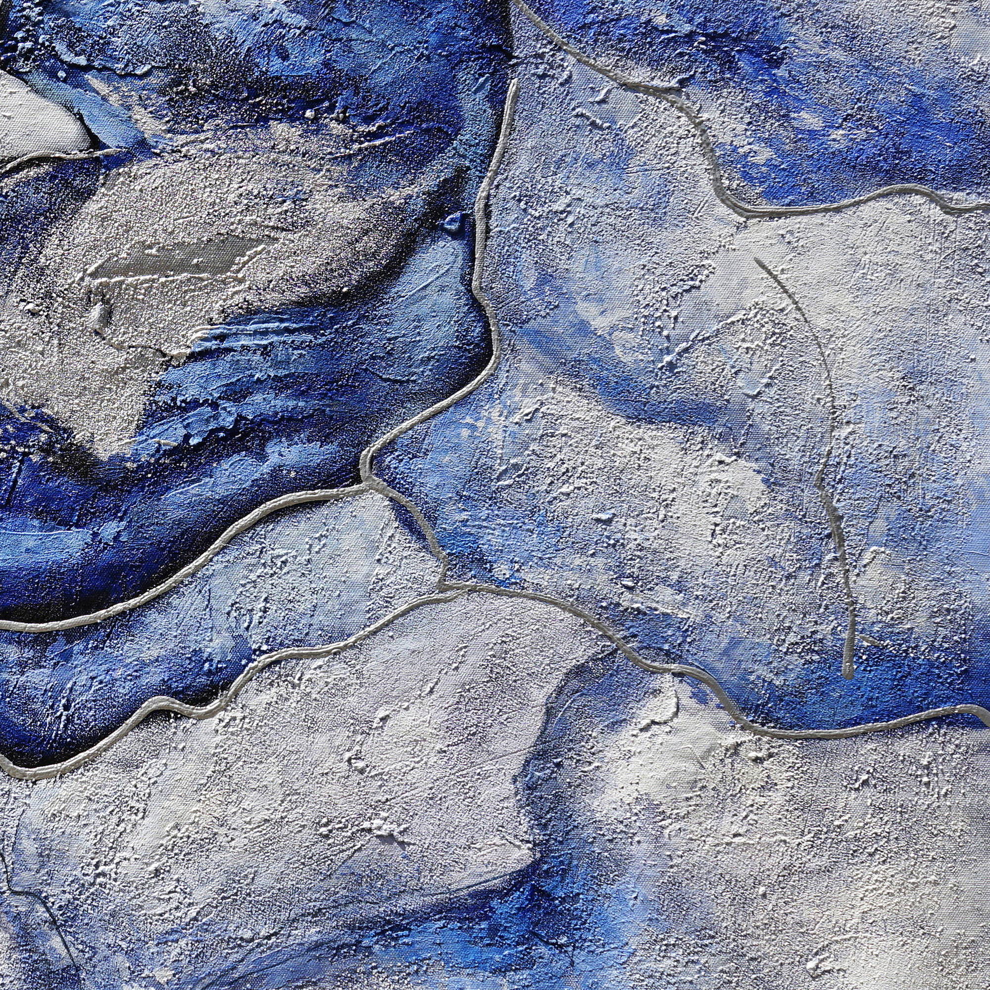 Dipinto a mano Astratto Blu e Grigio Mare in tempesta 75x150cm
