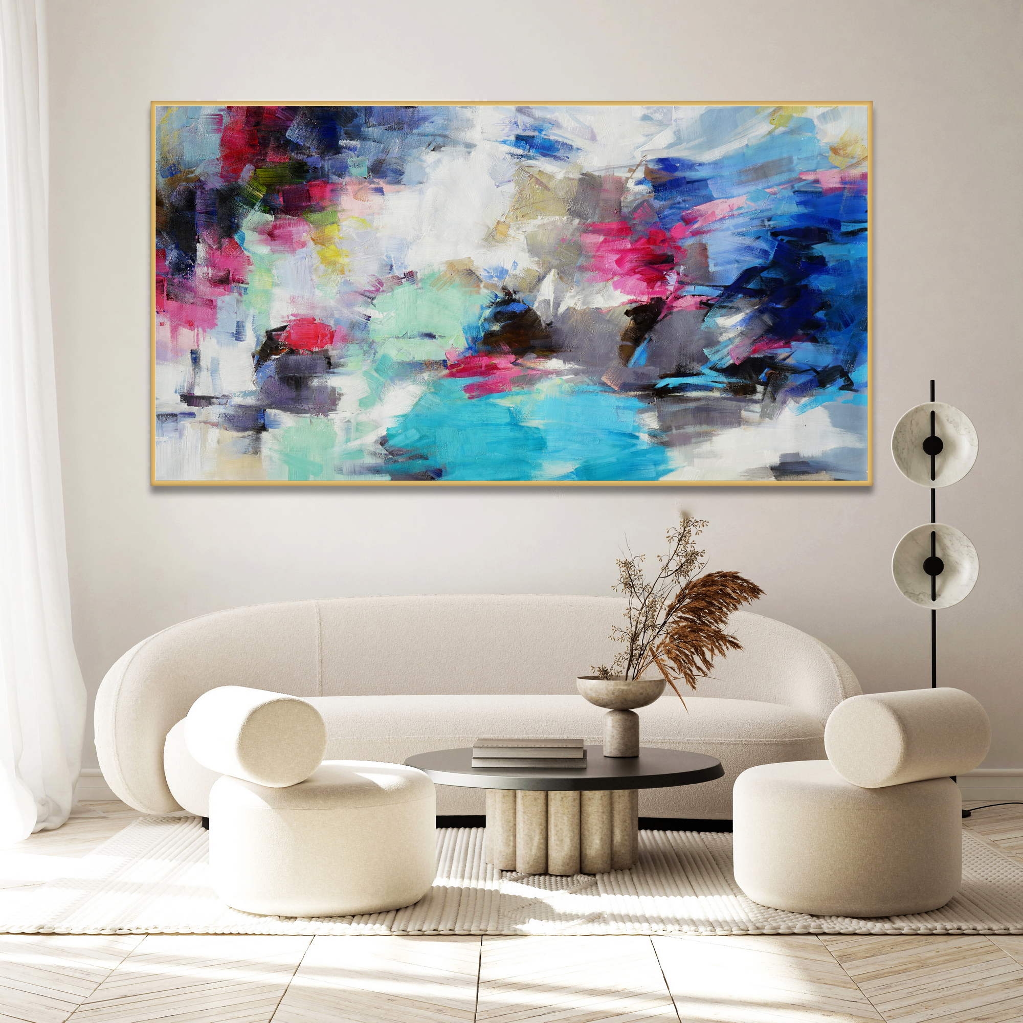 Hand painted Abstract soft colors Color clouds 90x180cm
