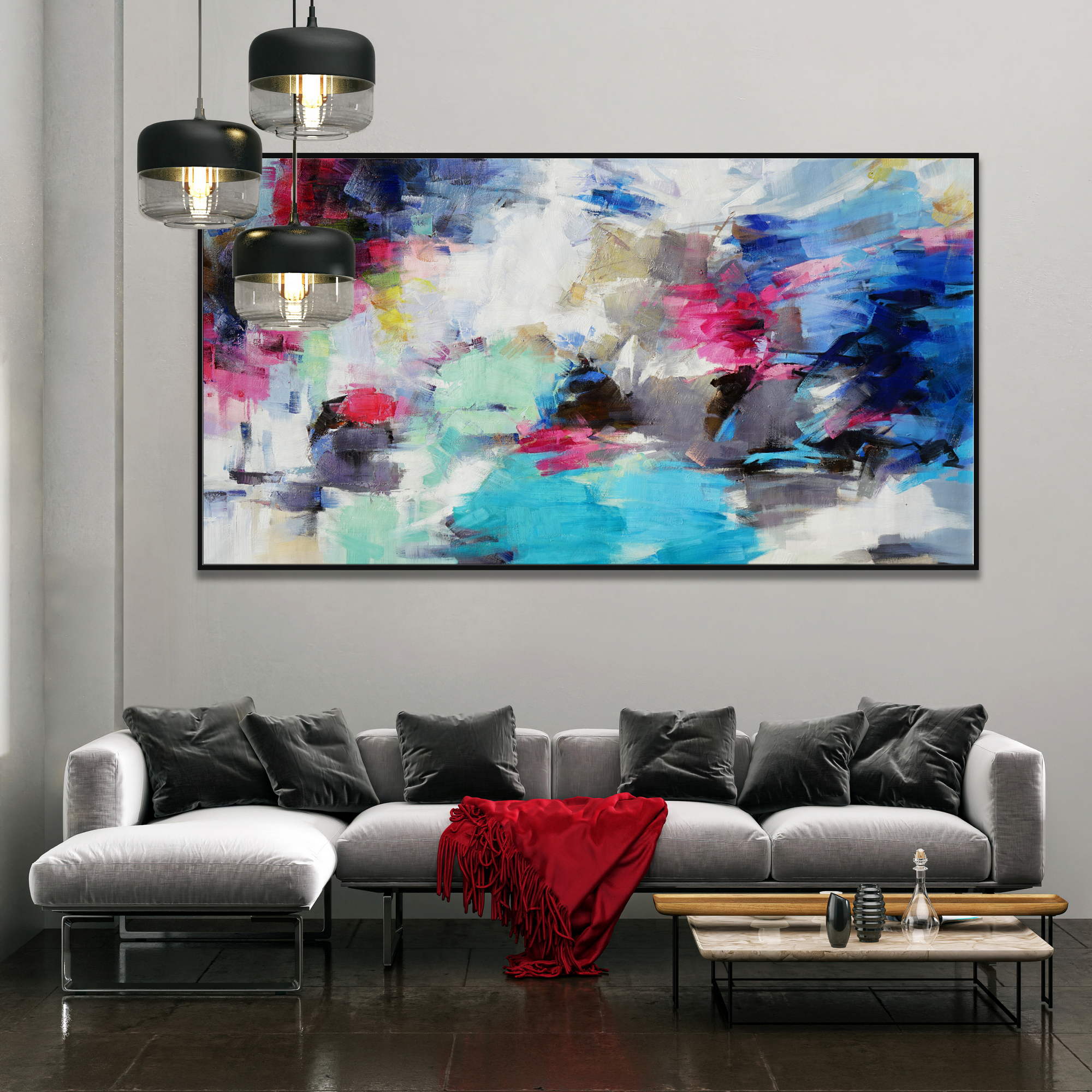 Hand painted Abstract soft colors Color clouds 90x180cm