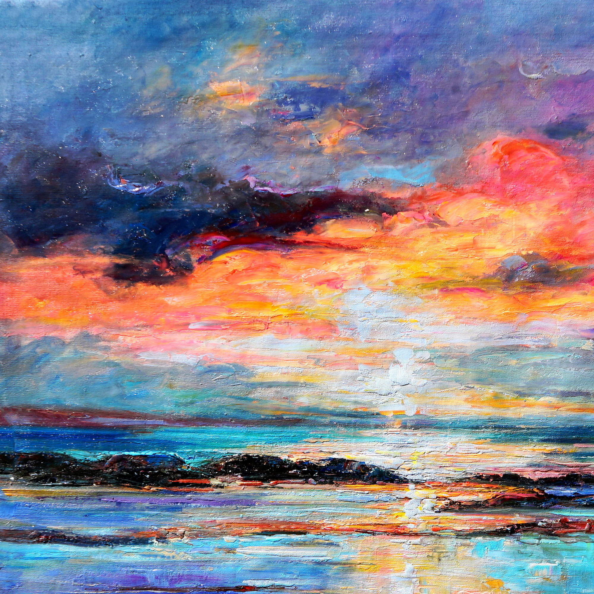 Dipinto a mano Astratto Marina al tramonto 115x115cm