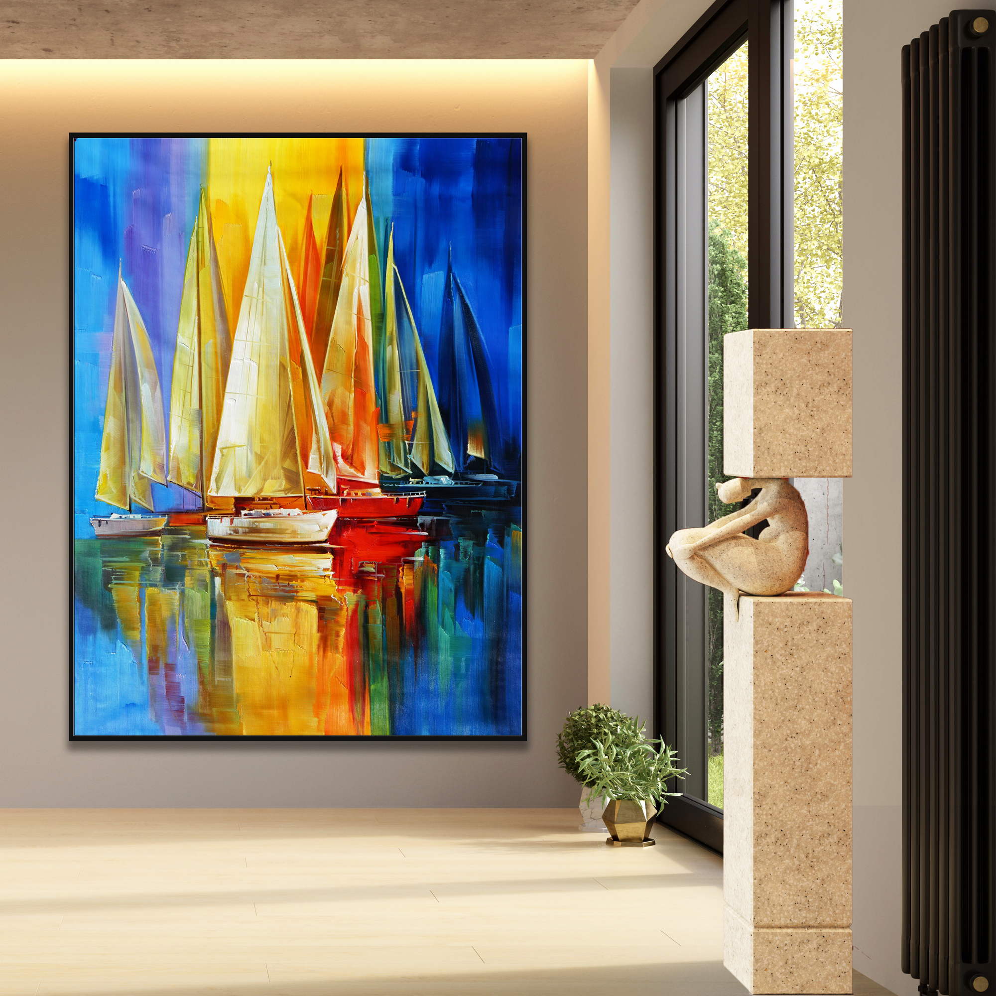 Dipinto a mano Astratto Barche a vela Colori vivaci 150x200cm