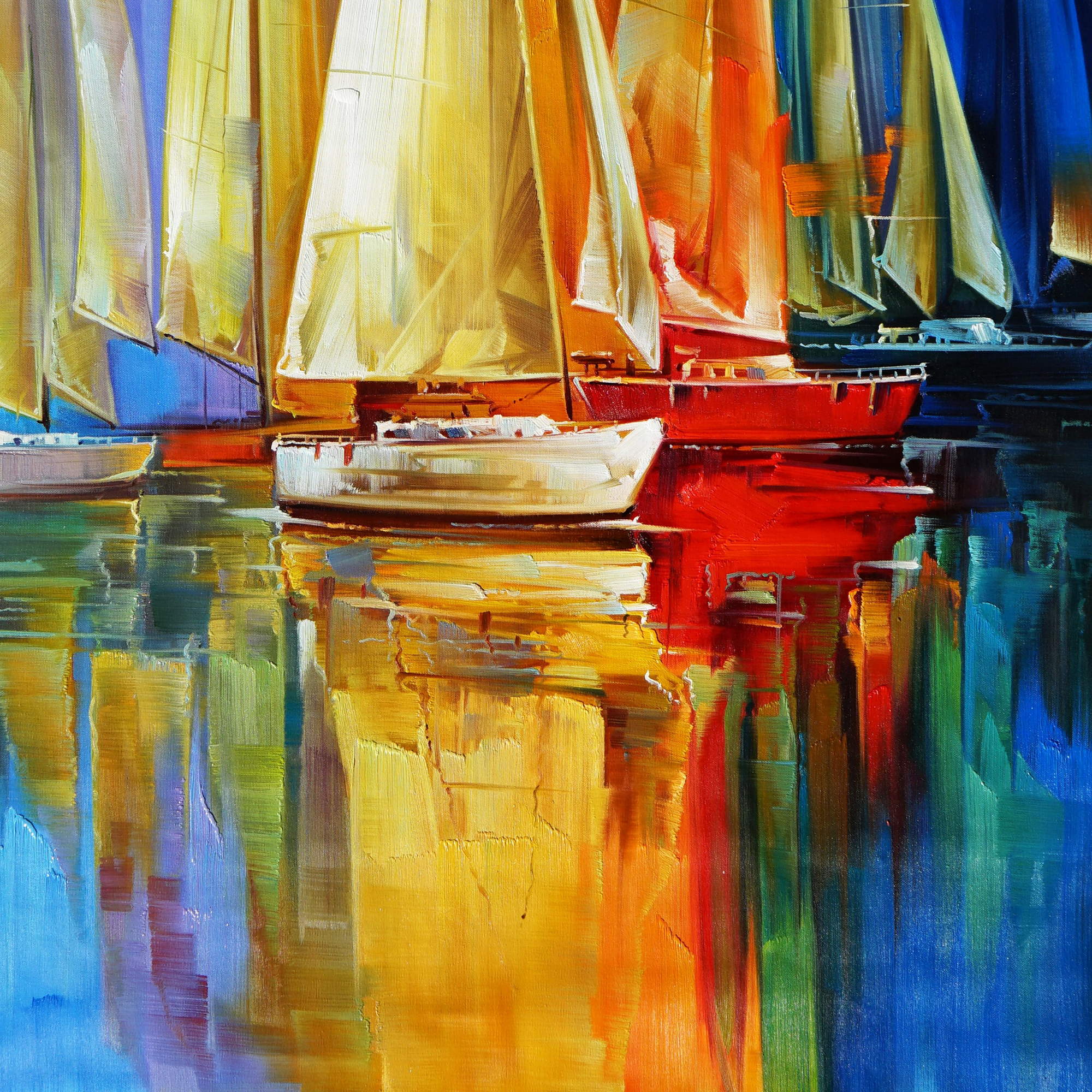 Hand painted Abstract Sailboats Bright colors 150x200cm