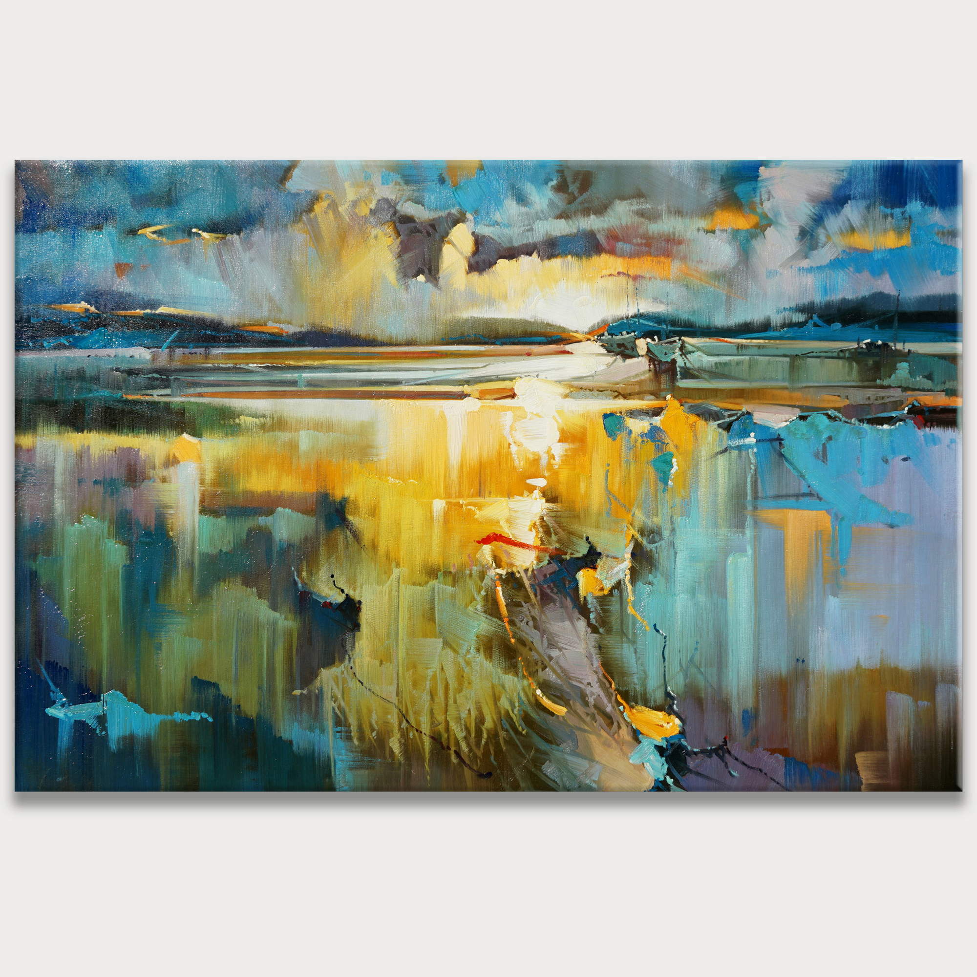 Hand painted Abstract Landscape Sunset over the sea 100x150cm