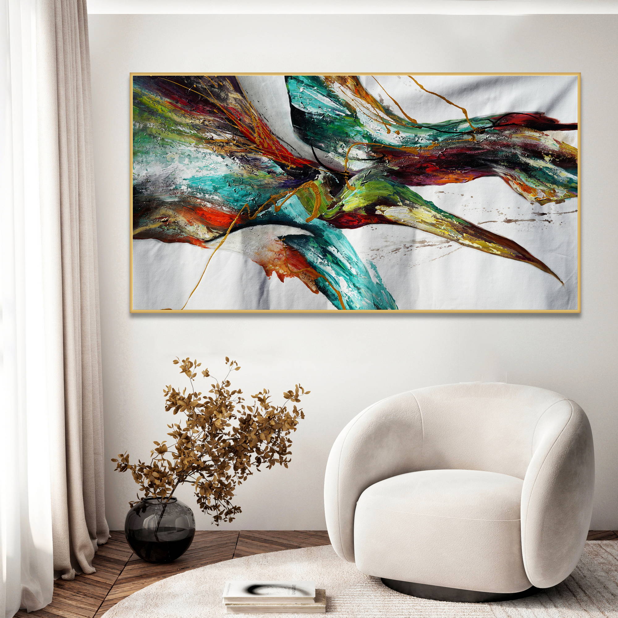 Hand painted Abstract Aurora Borealis 90x180cm