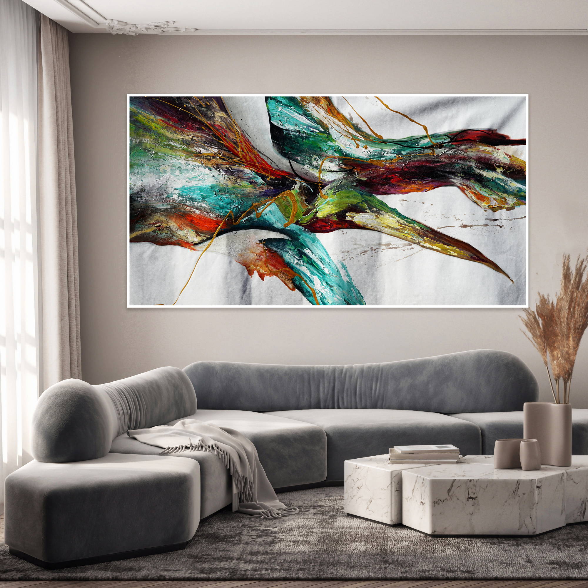 Hand painted Abstract Aurora Borealis 90x180cm