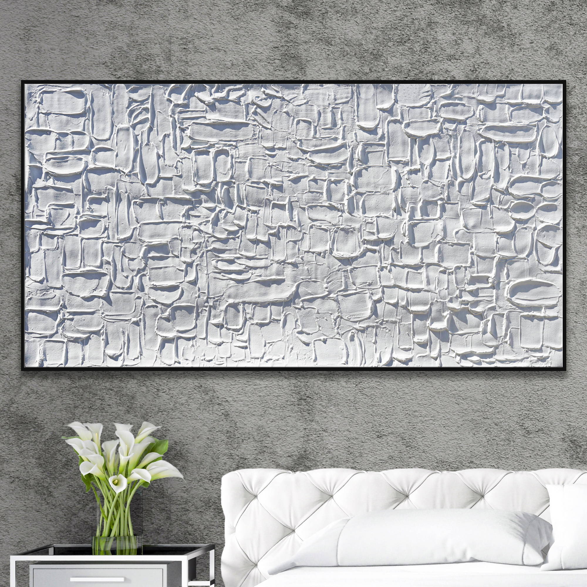 Hand painted Abstract White 60x120cm