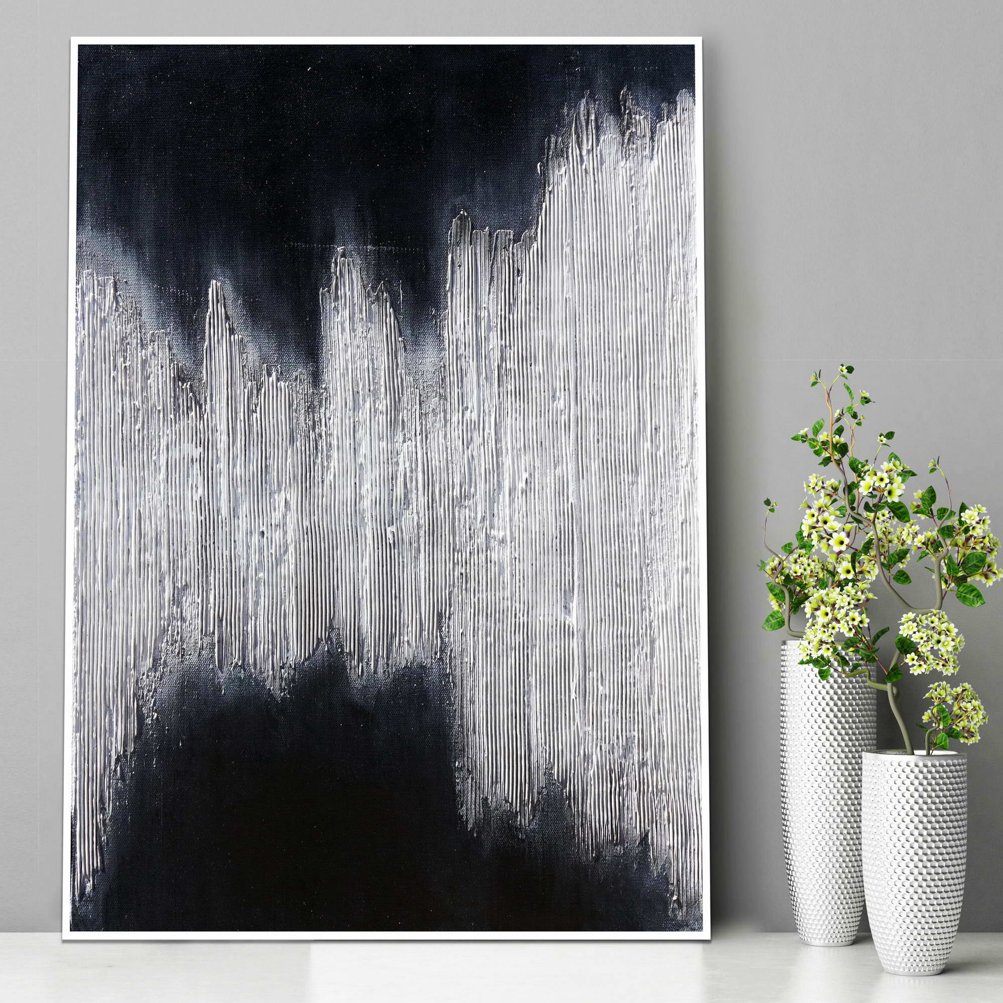 Hand painted Abstract Black and White 60x80cm