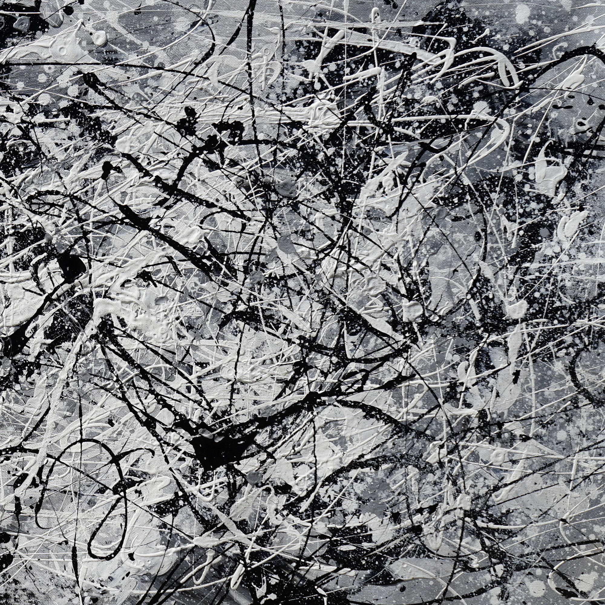 Hand painted Abstract Black and White Pollock style 75x150cm