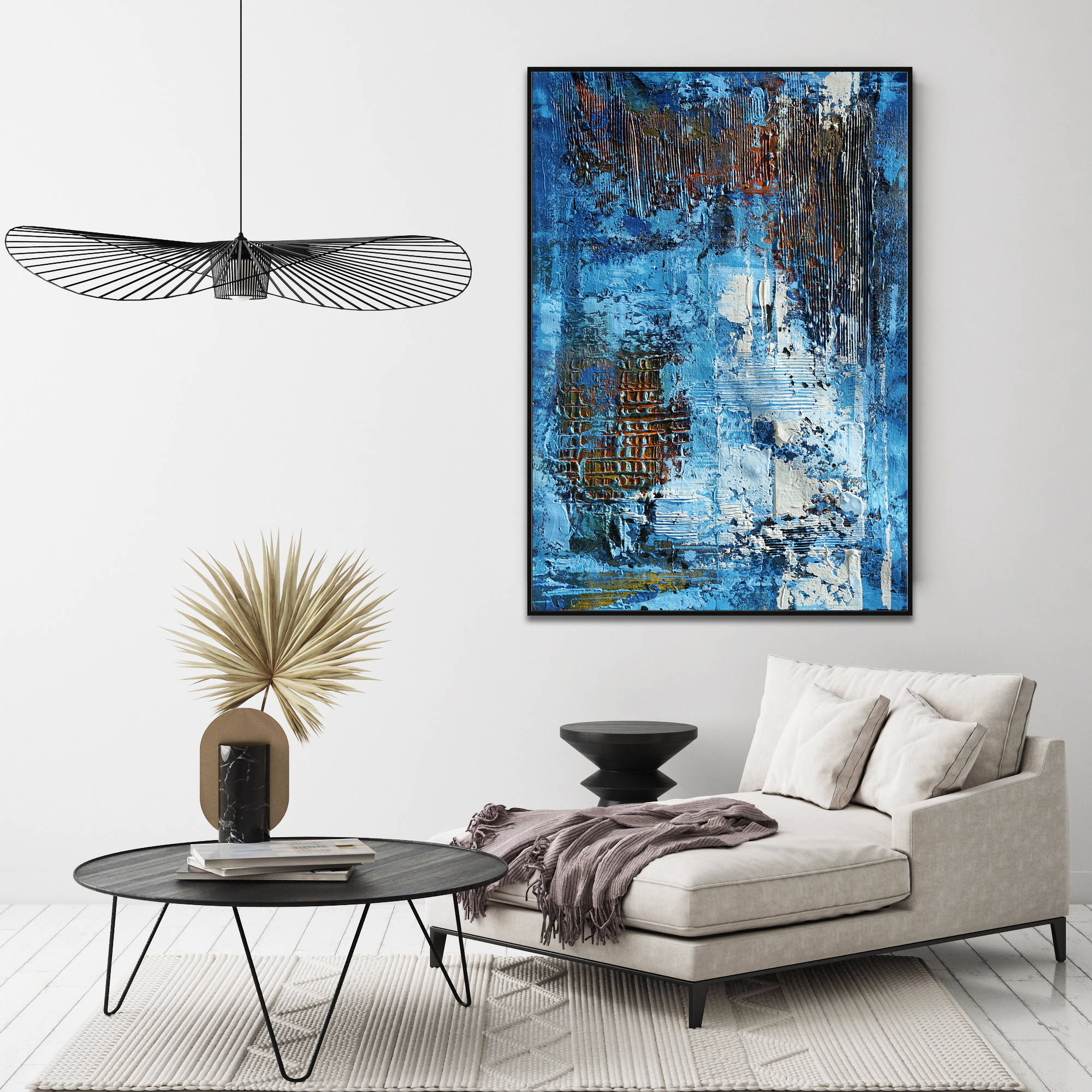 Hand painted Abstract Blue and Gold 80x120cm