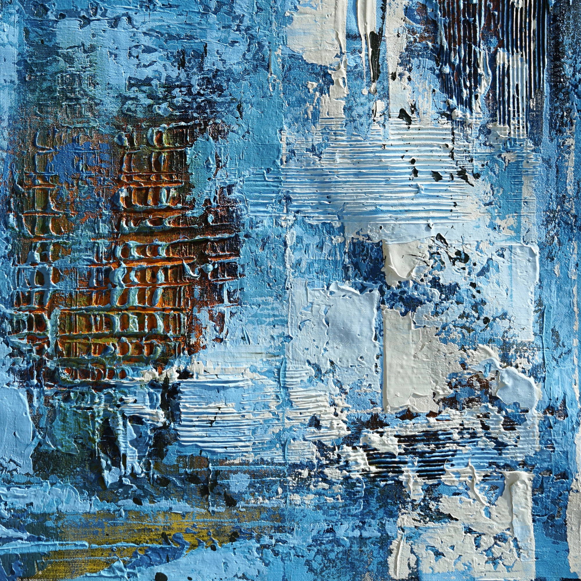 Hand painted Abstract Blue and Gold 80x120cm