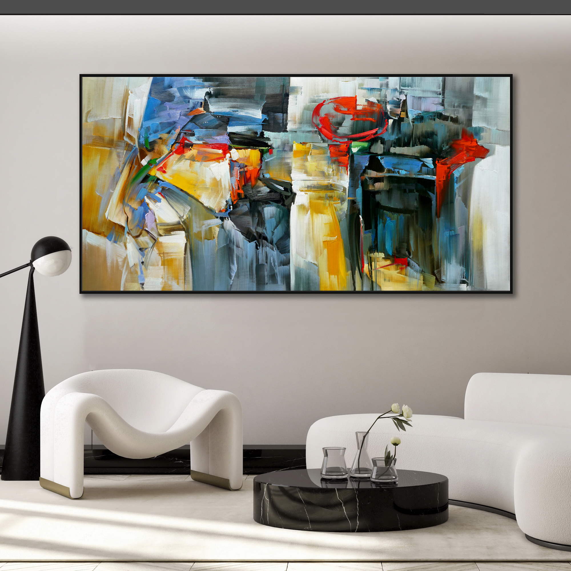 Hand painted Abstract Bright colors 100x200cm