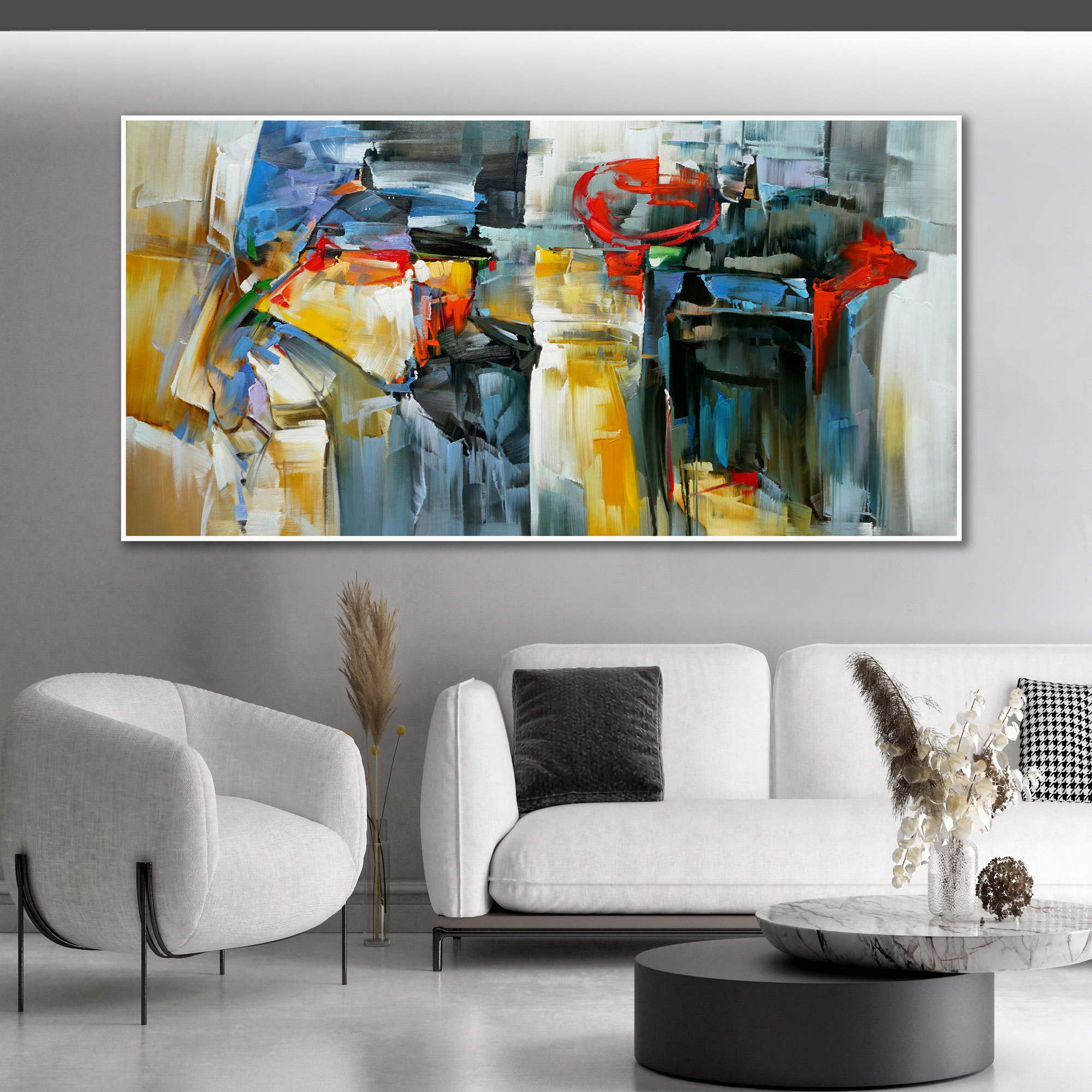 Hand painted Abstract Bright colors 100x200cm