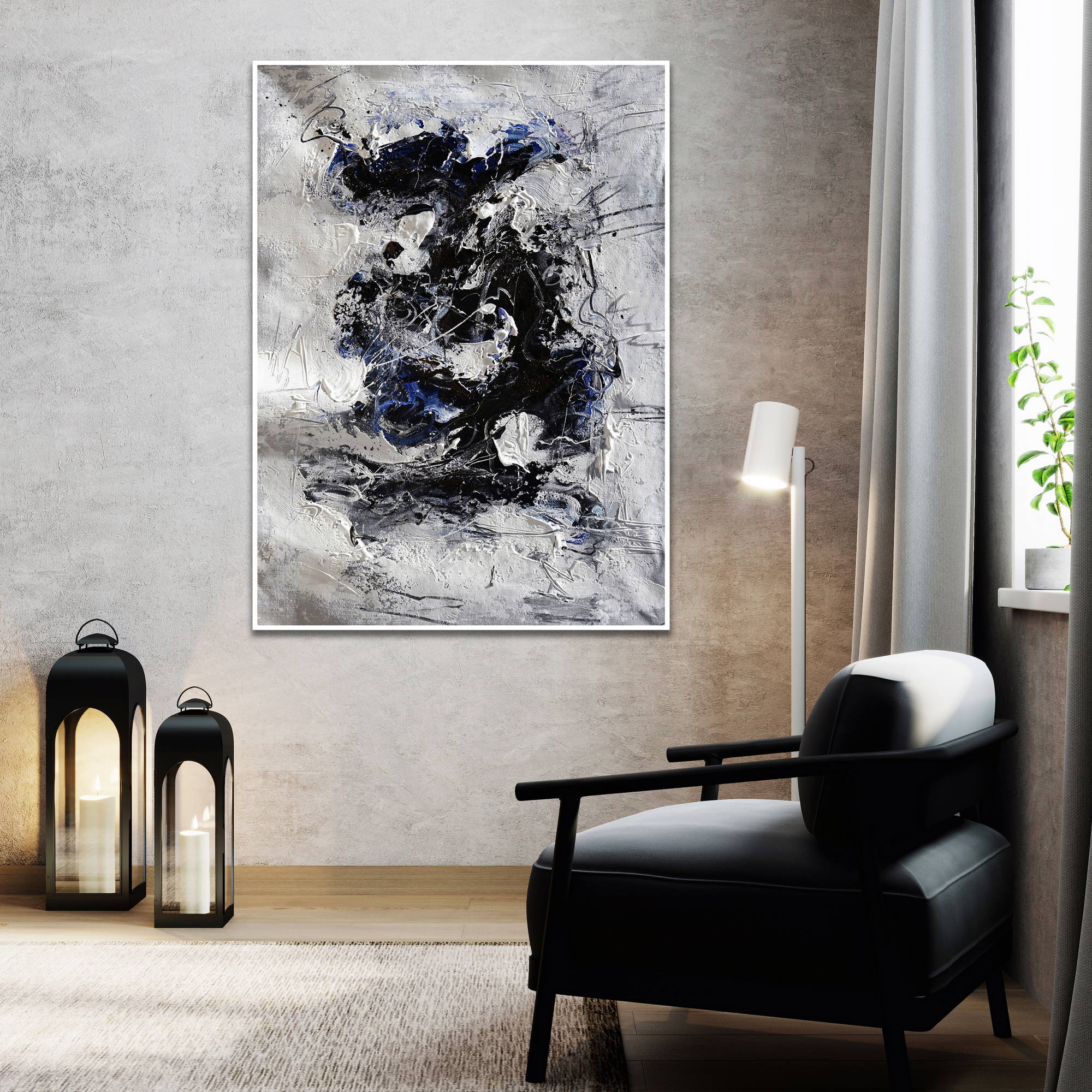 Hand painted Abstract Blue Tone 80x120cm