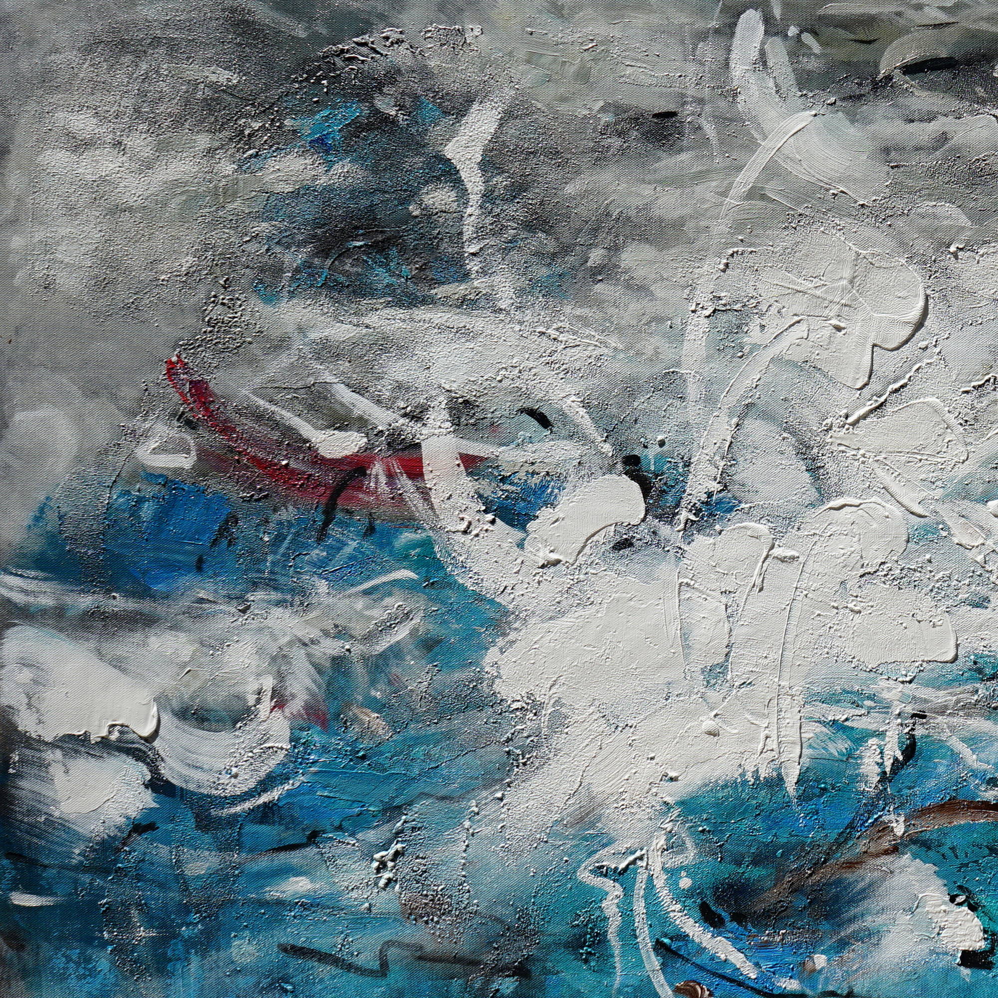 Hand painted Dynamic Abstract White and Blue 90x180cm