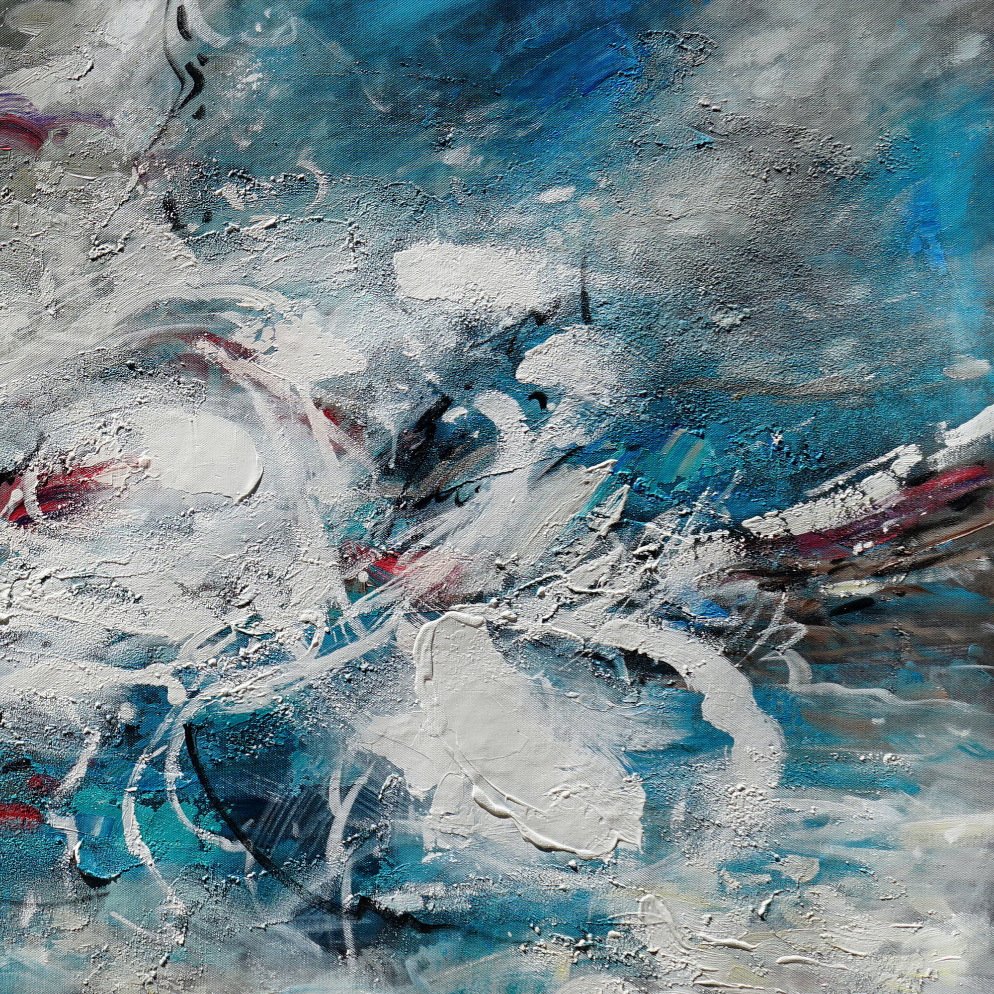 Hand painted Dynamic Abstract White and Blue 90x180cm