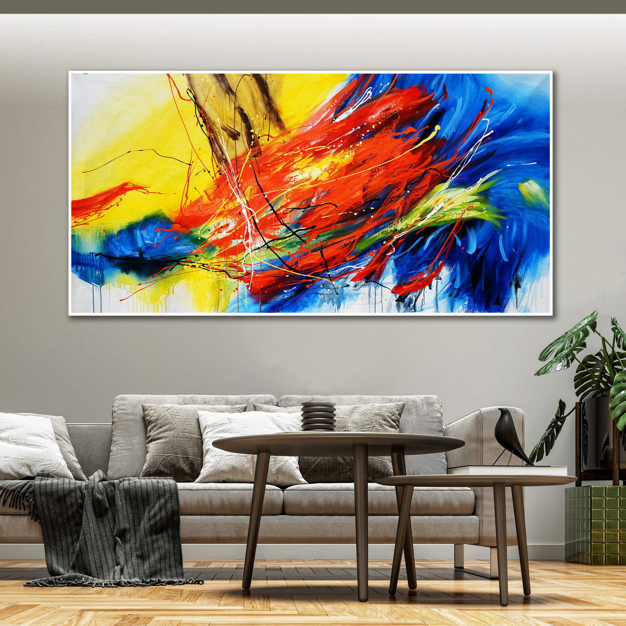 Hand painted Abstract Explosion of colors 120x240cm