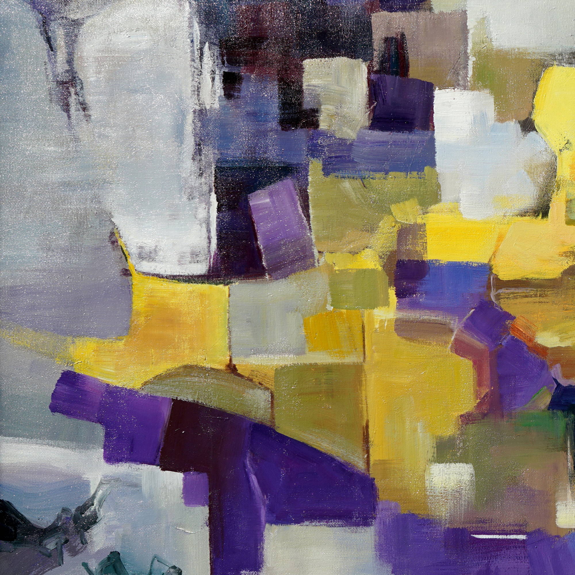 Hand painted Abstract Yellow and Purple Geometries 90x180cm