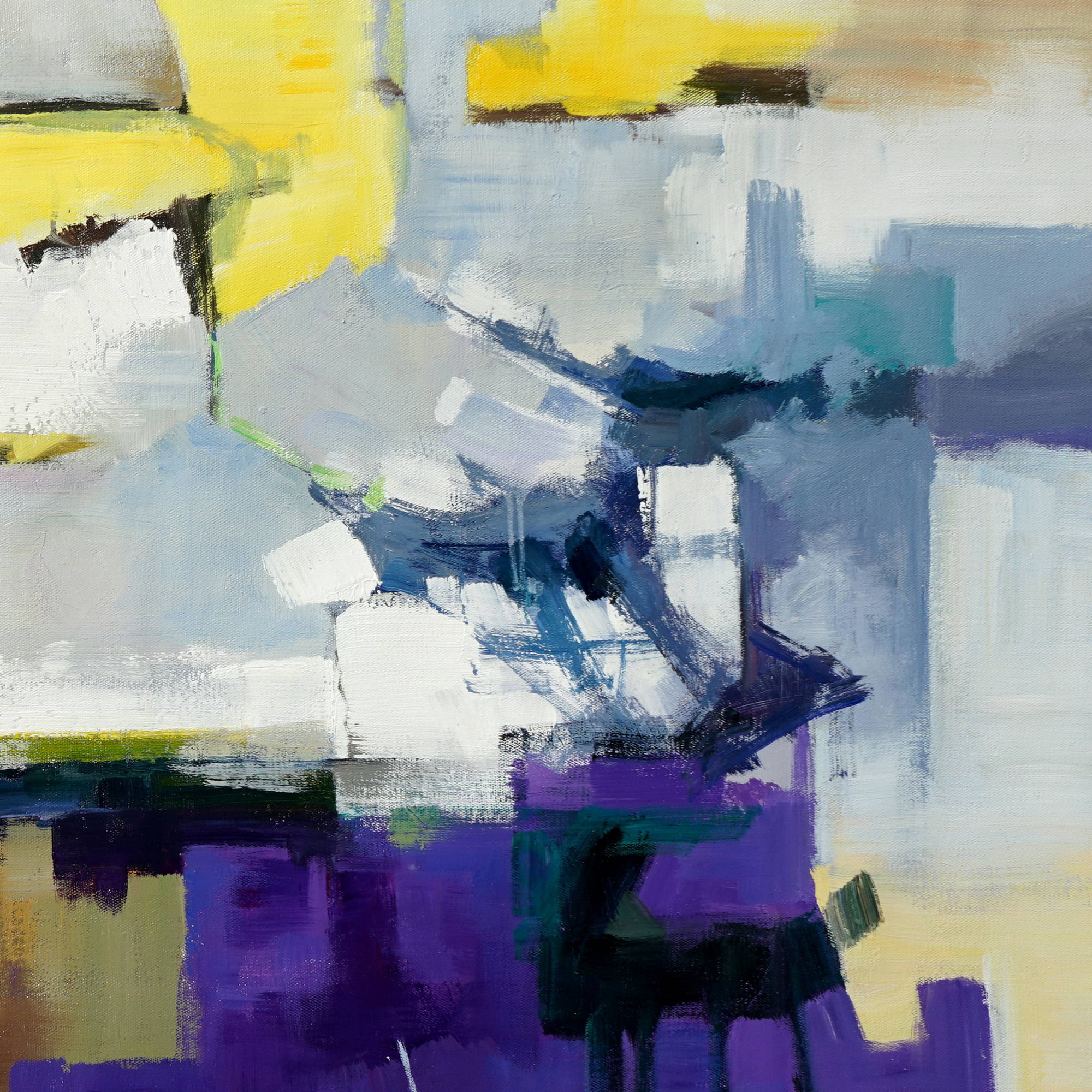 Hand painted Abstract Yellow and Purple Geometries 90x180cm