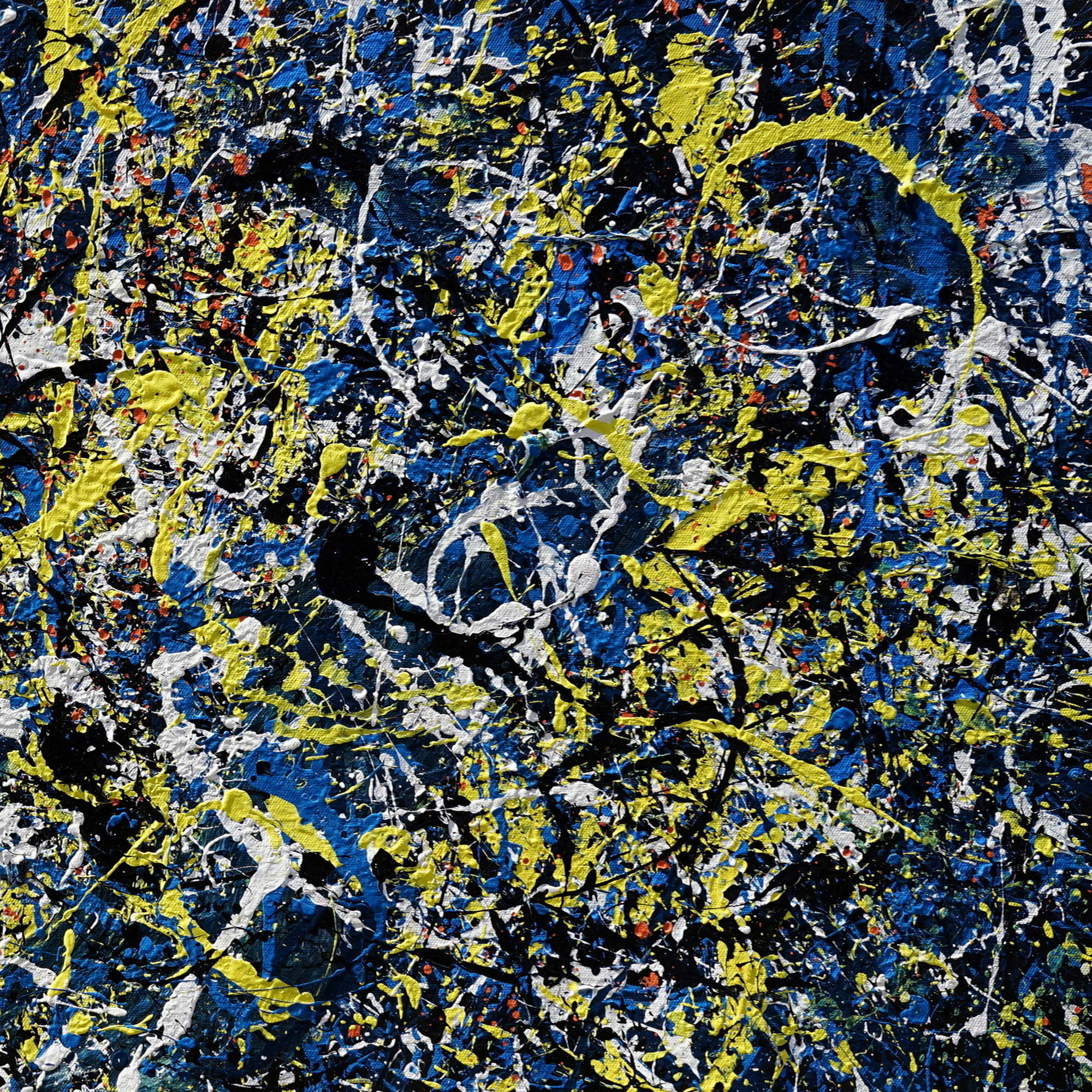 Hand painted Abstract Yellow and Blue Pollock style 75x150cm