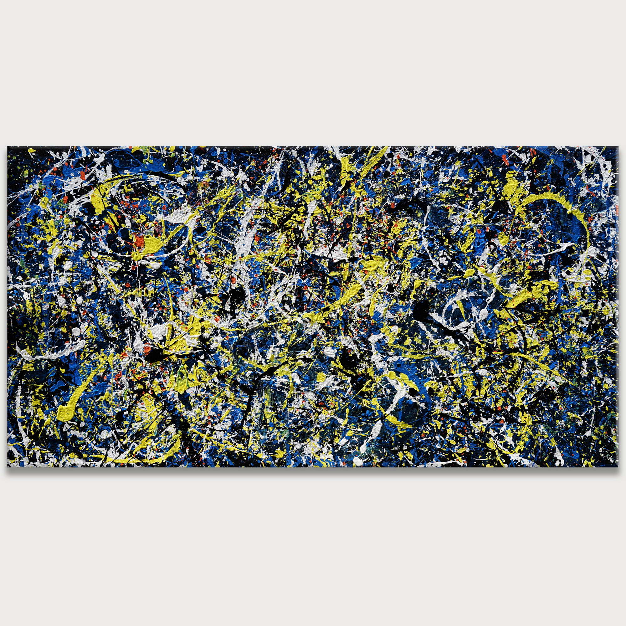 Dipinto a mano Astratto Giallo e Blu stile Pollock 75x150cm