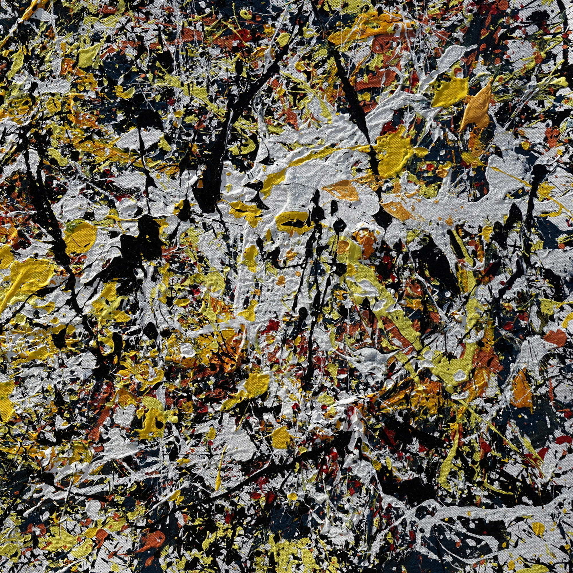Dipinto a mano Astratto Giallo e Nero stile Pollock 75x150cm