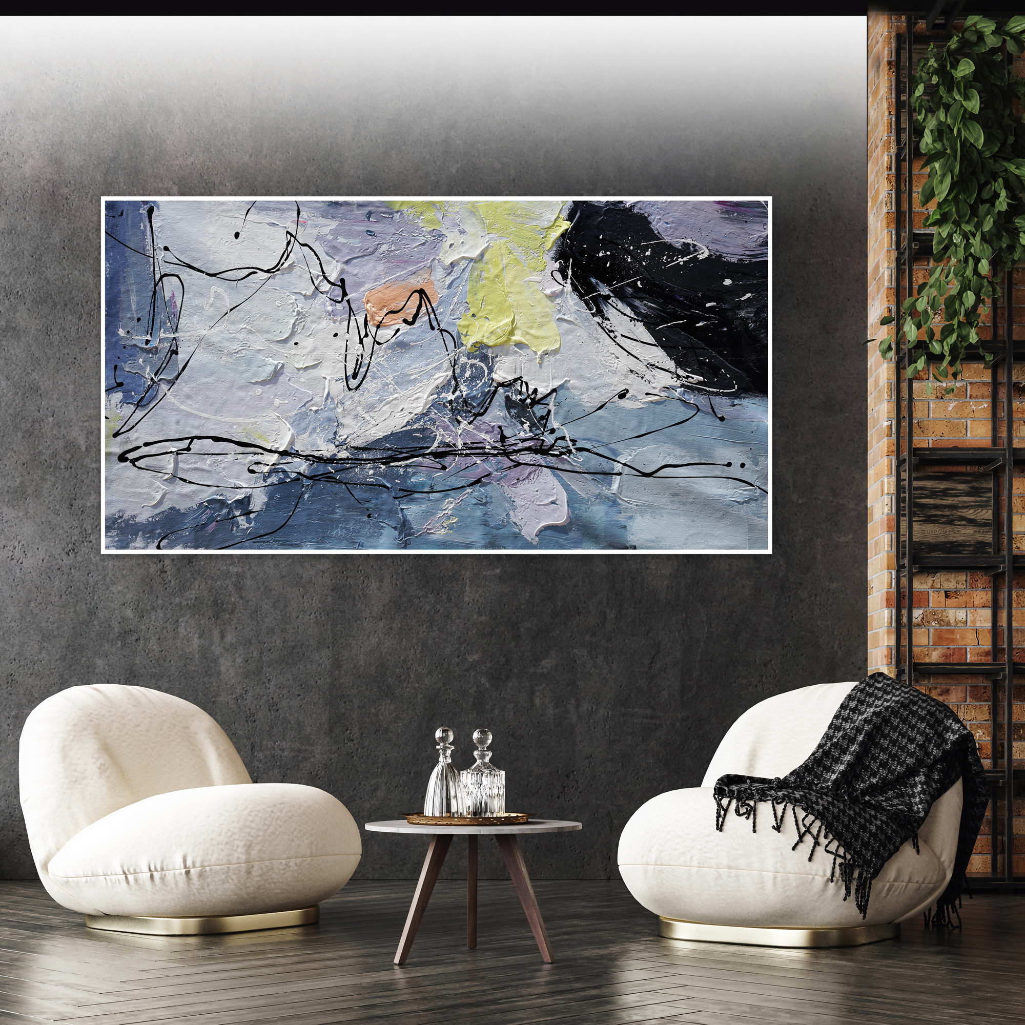 Hand painted Abstract Informal 75x150cm