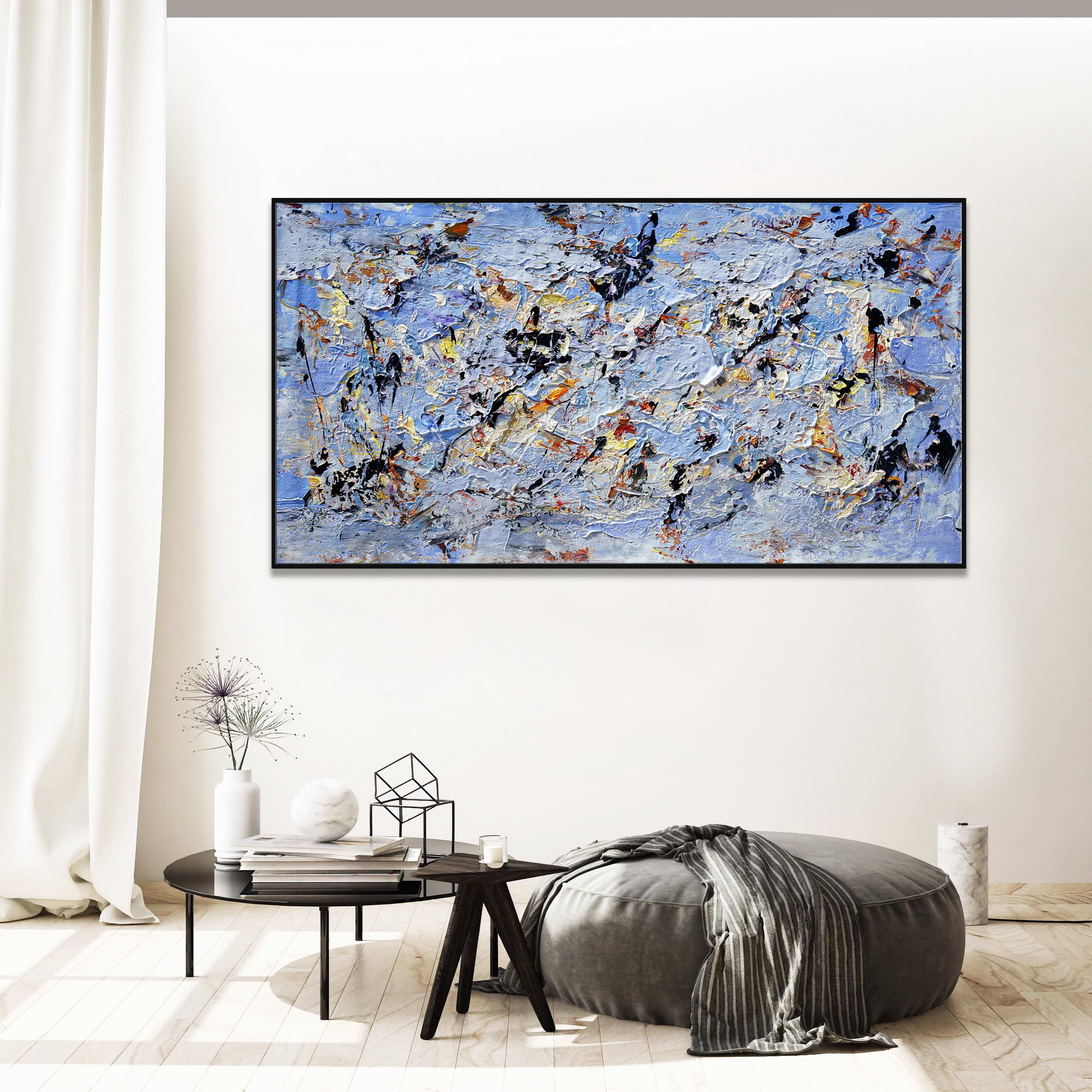 Hand painted Abstract Lilac Pollock style 75x150cm