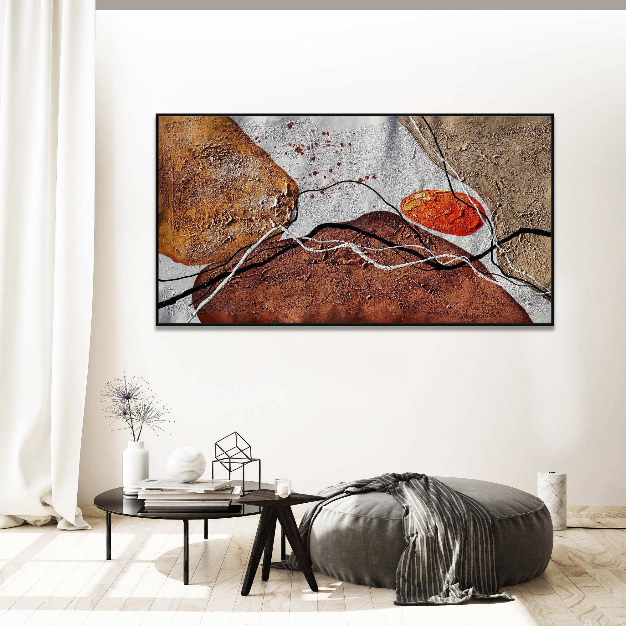Hand painted Abstract material Geometric Figures 75x150cm