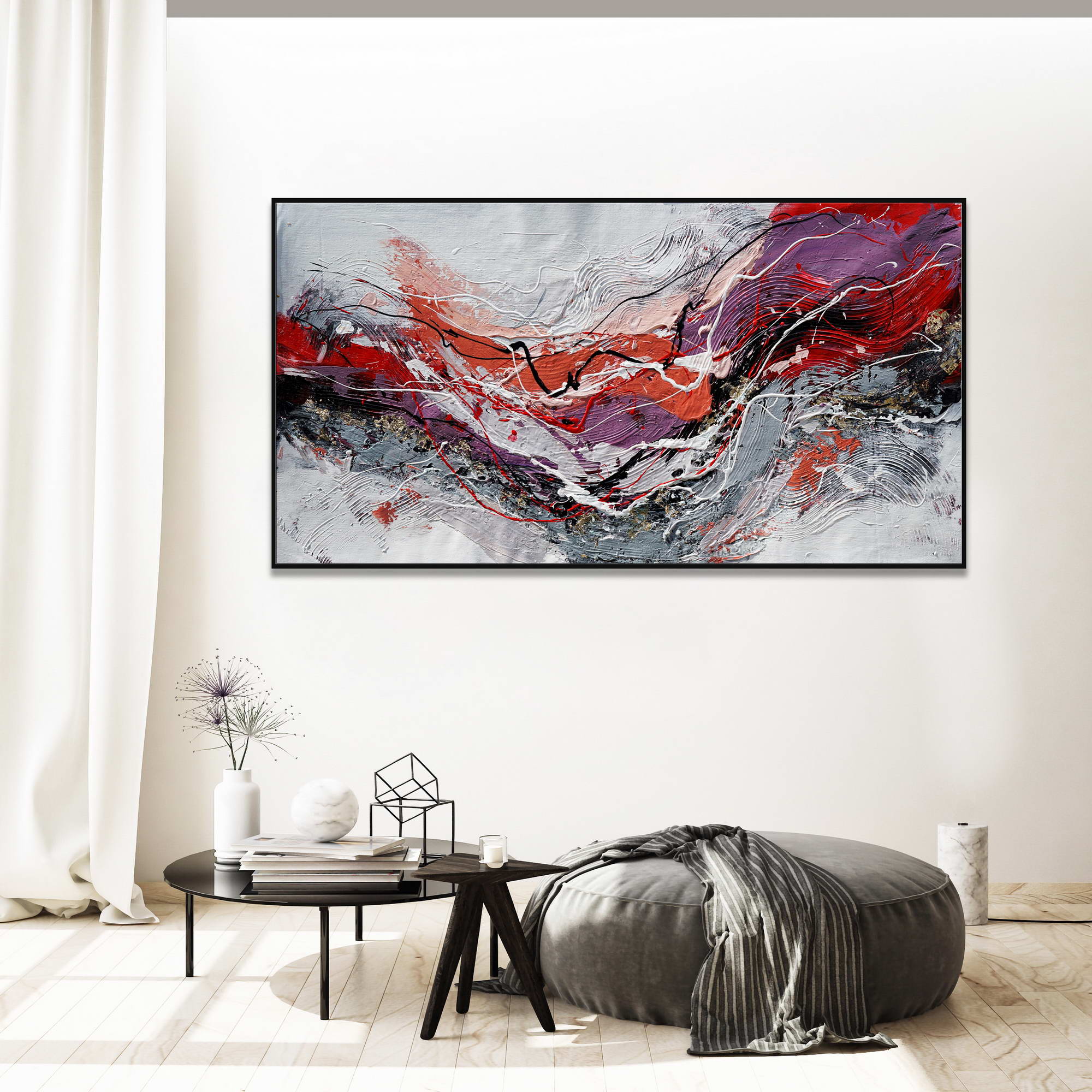 Hand painted Abstract material Geometric Figures 75x150cm