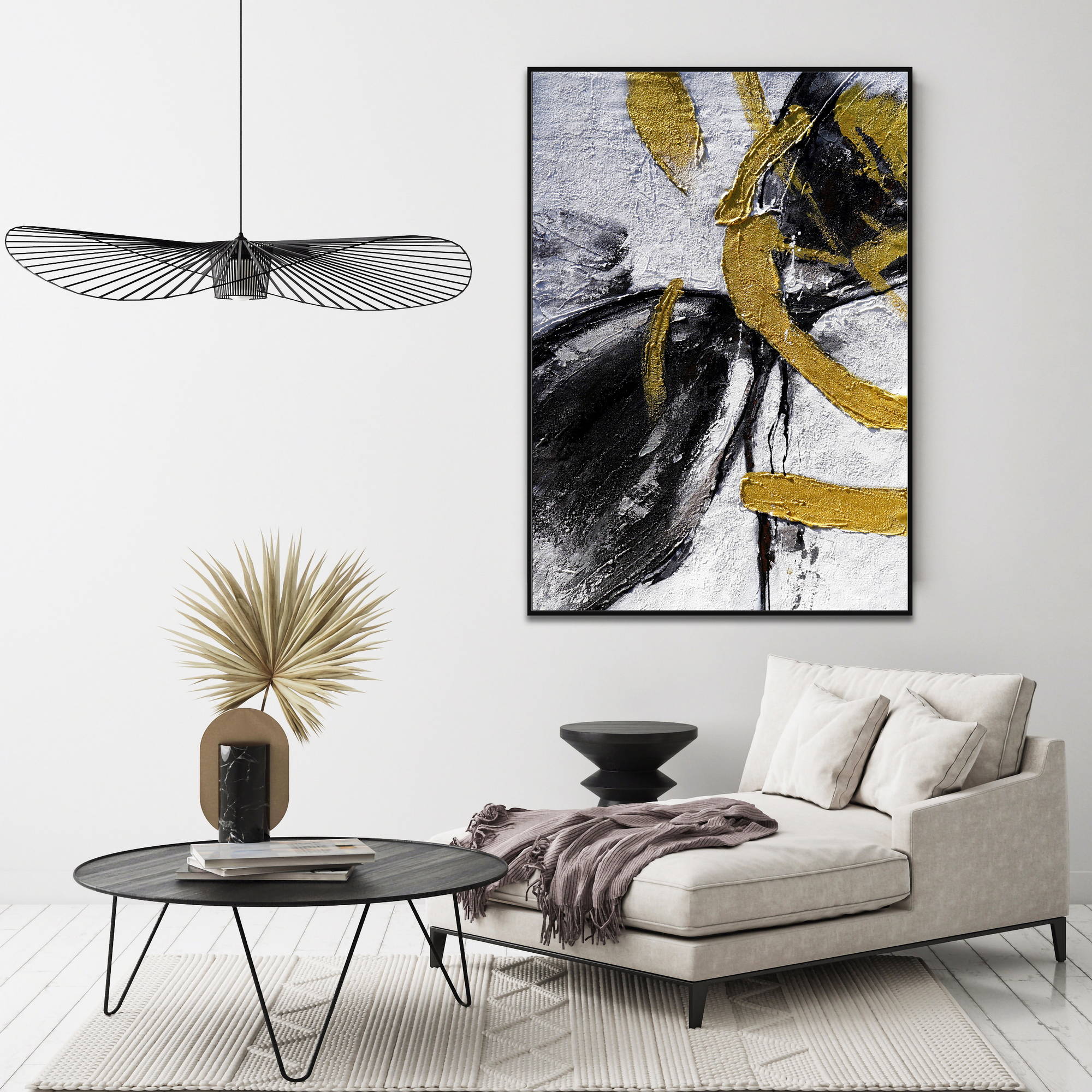 Hand painted Abstract Material Black and Gold 80x120cm