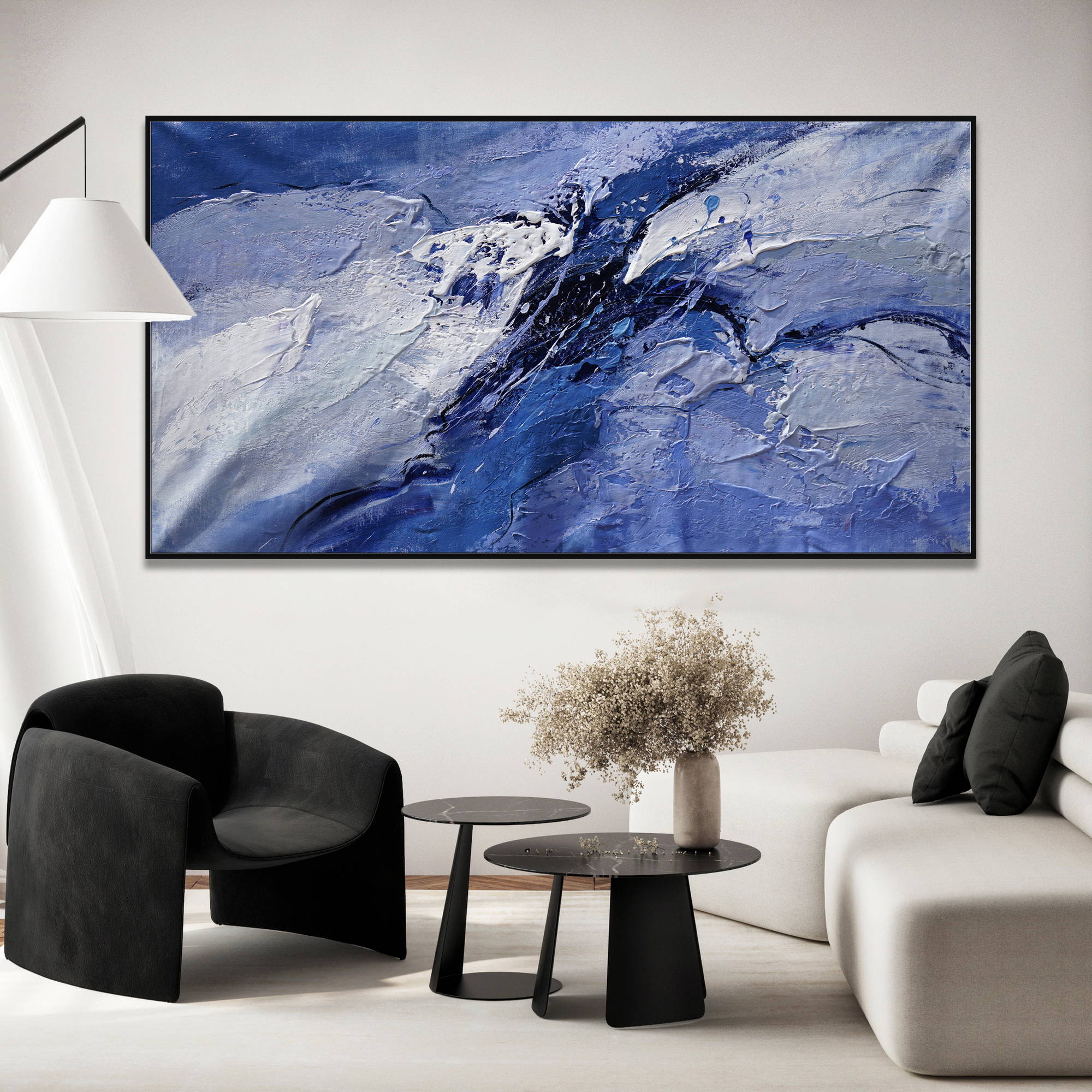 Hand painted Abstract Material Deep Blue 90x180cm
