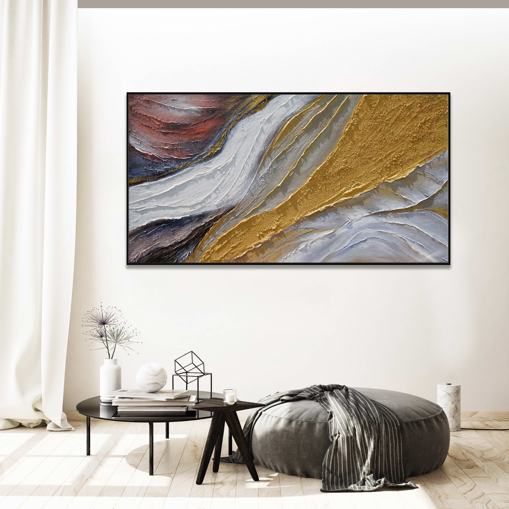 Hand painted Abstract material Mineral Layers 75x150cm