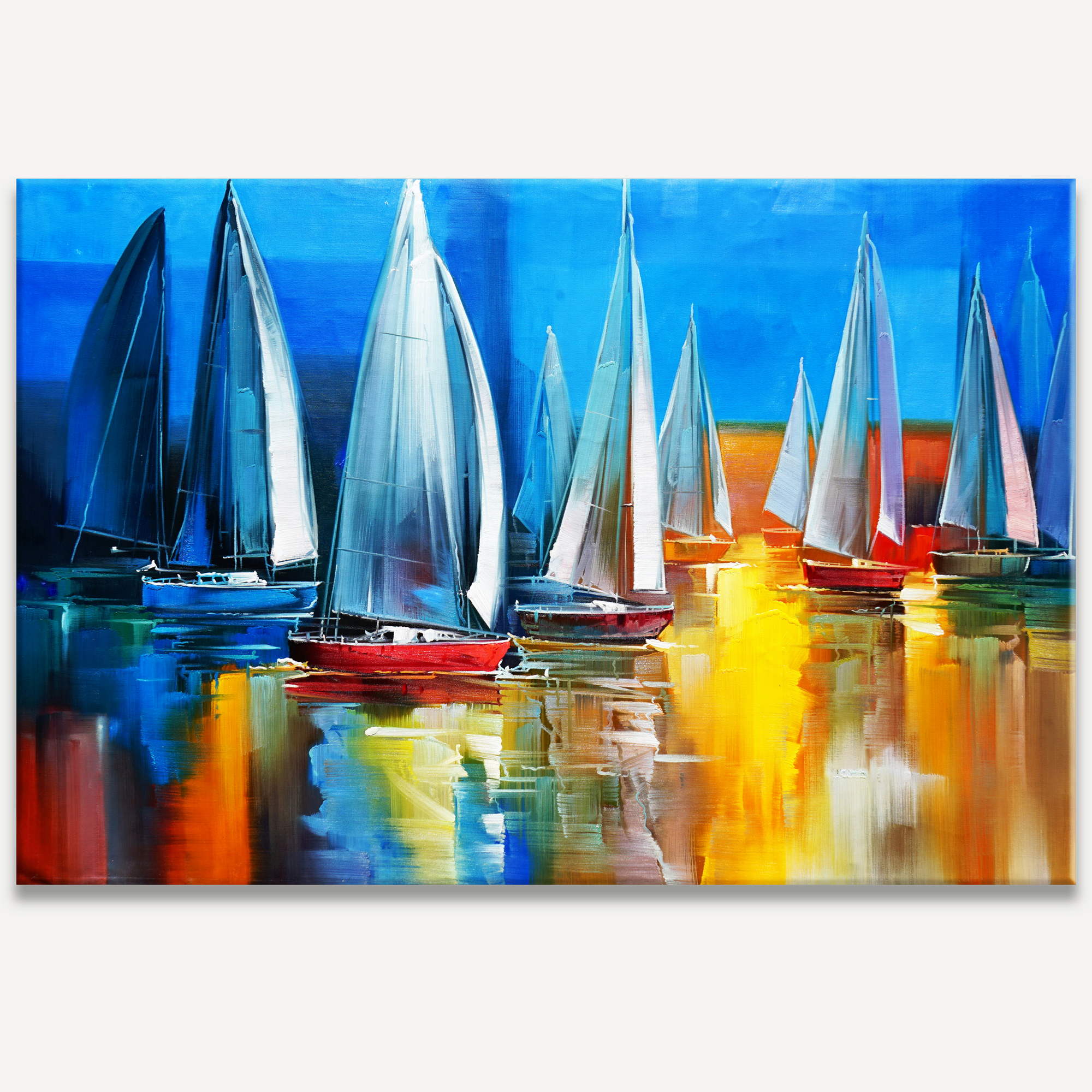Hand painted Abstract Regatta Sailboats 120x180cm