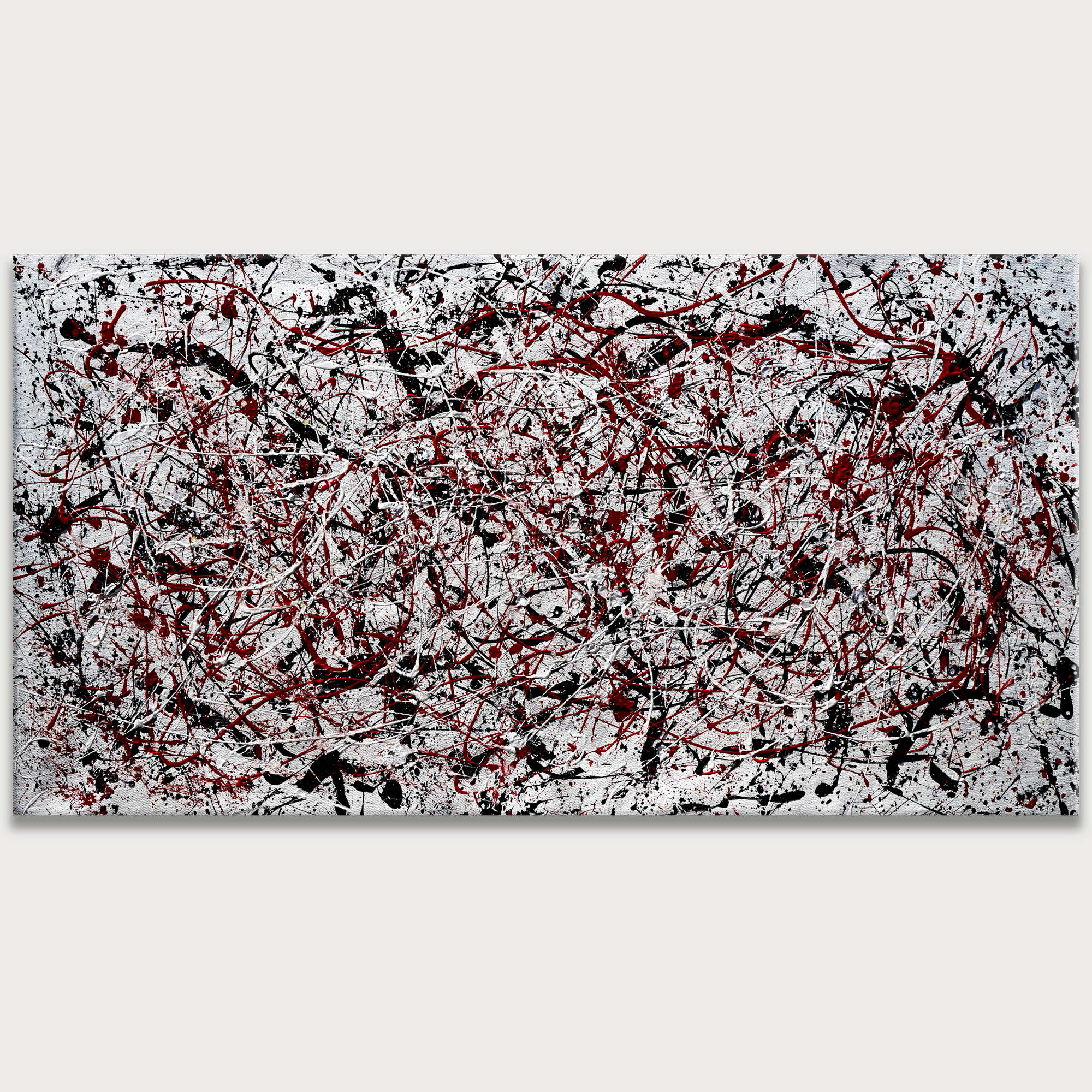 Hand painted Abstract Red and Black Pollock style 75x150cm
