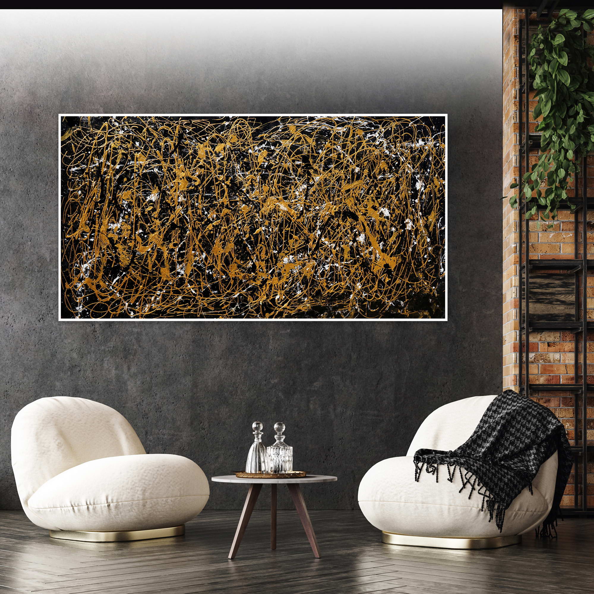 Hand painted Abstract Pollock style 75x150cm