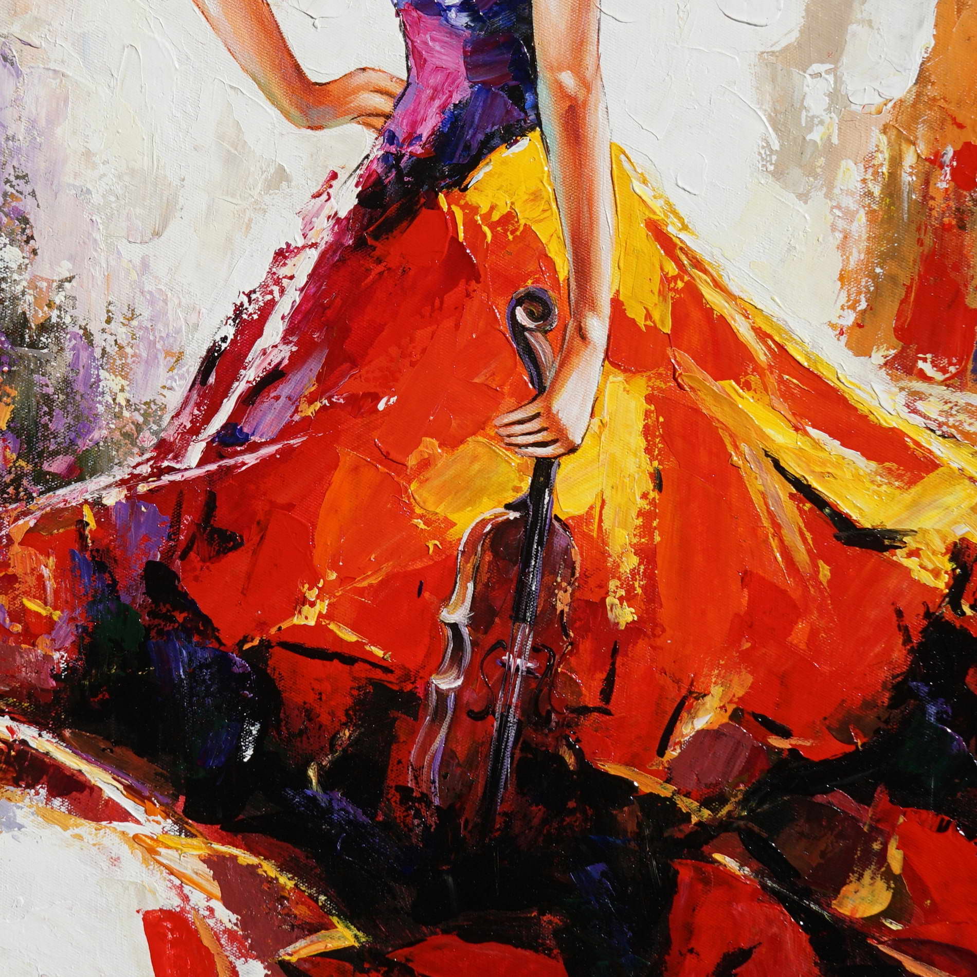 Dipinto a mano Astratto violinista in abito rosso 50x70cm