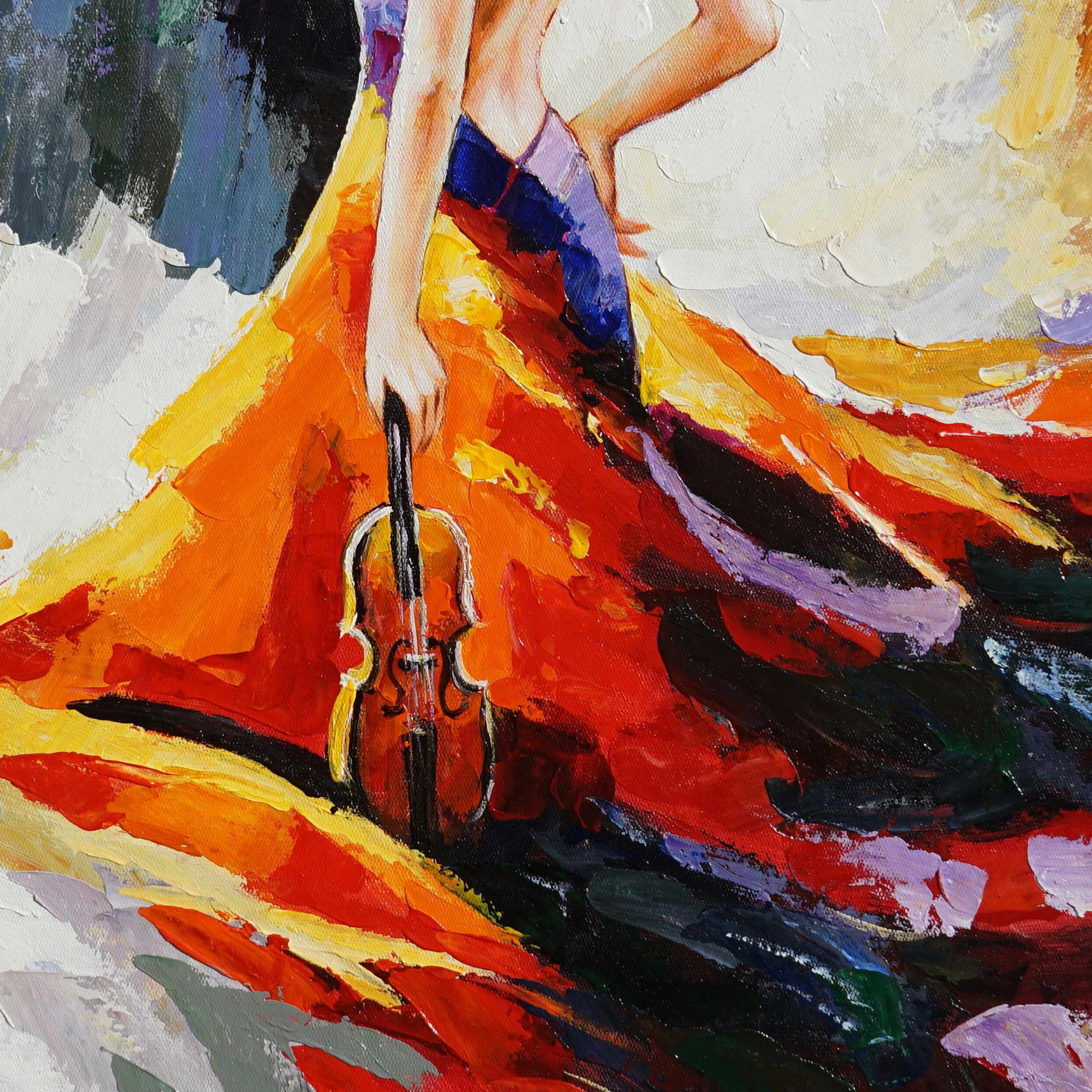 Dipinto a mano Astratto violinista in abito rosso 50x70cm