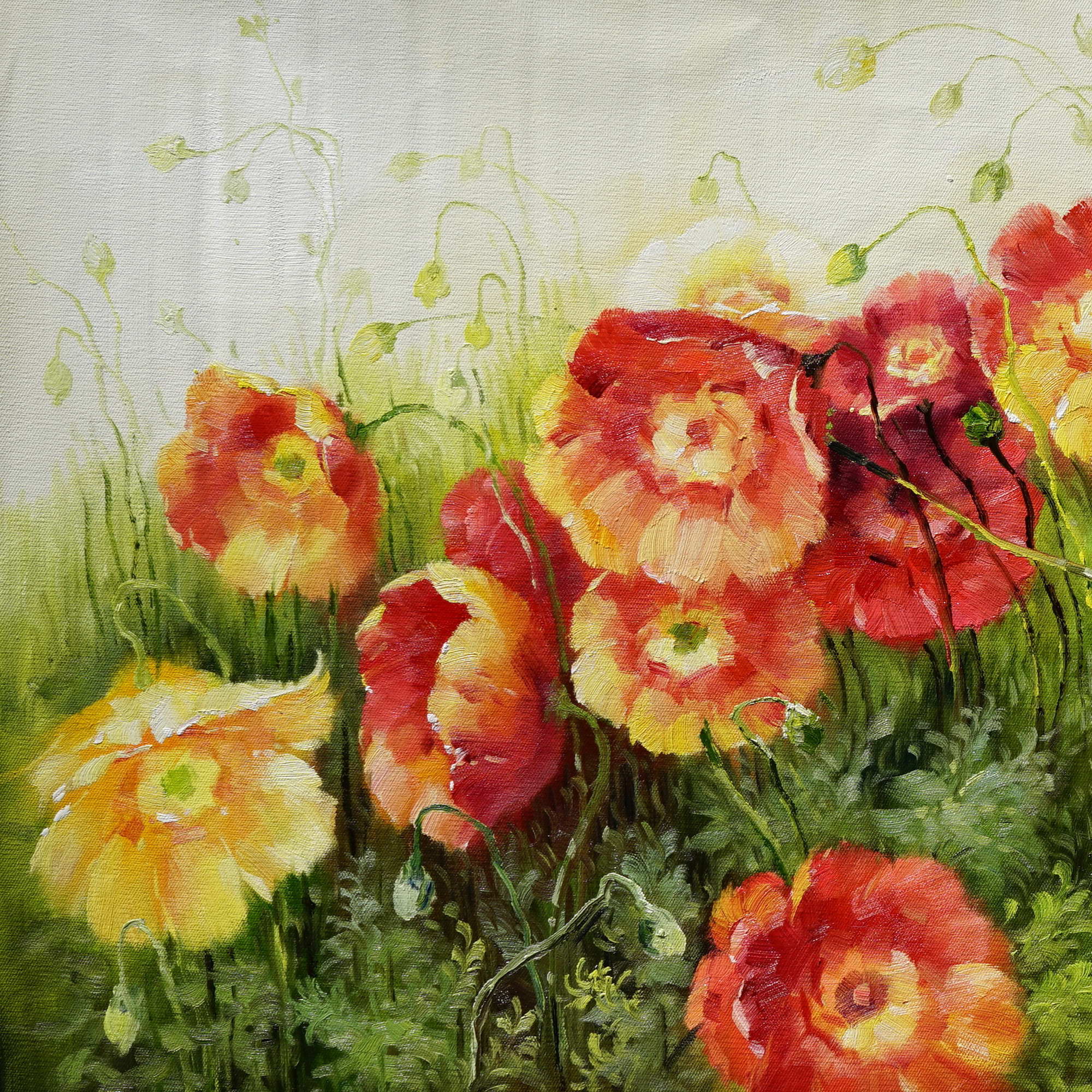 Hand painted Poppy field 75x150cm