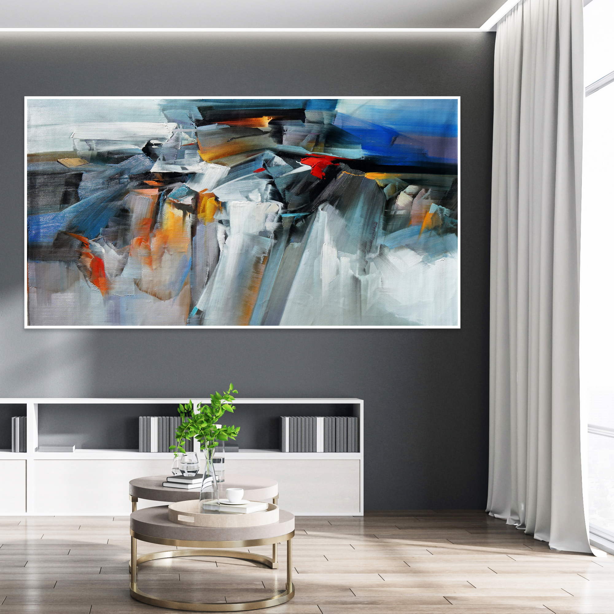 Hand painted Elegant Abstract Composition 90x180cm