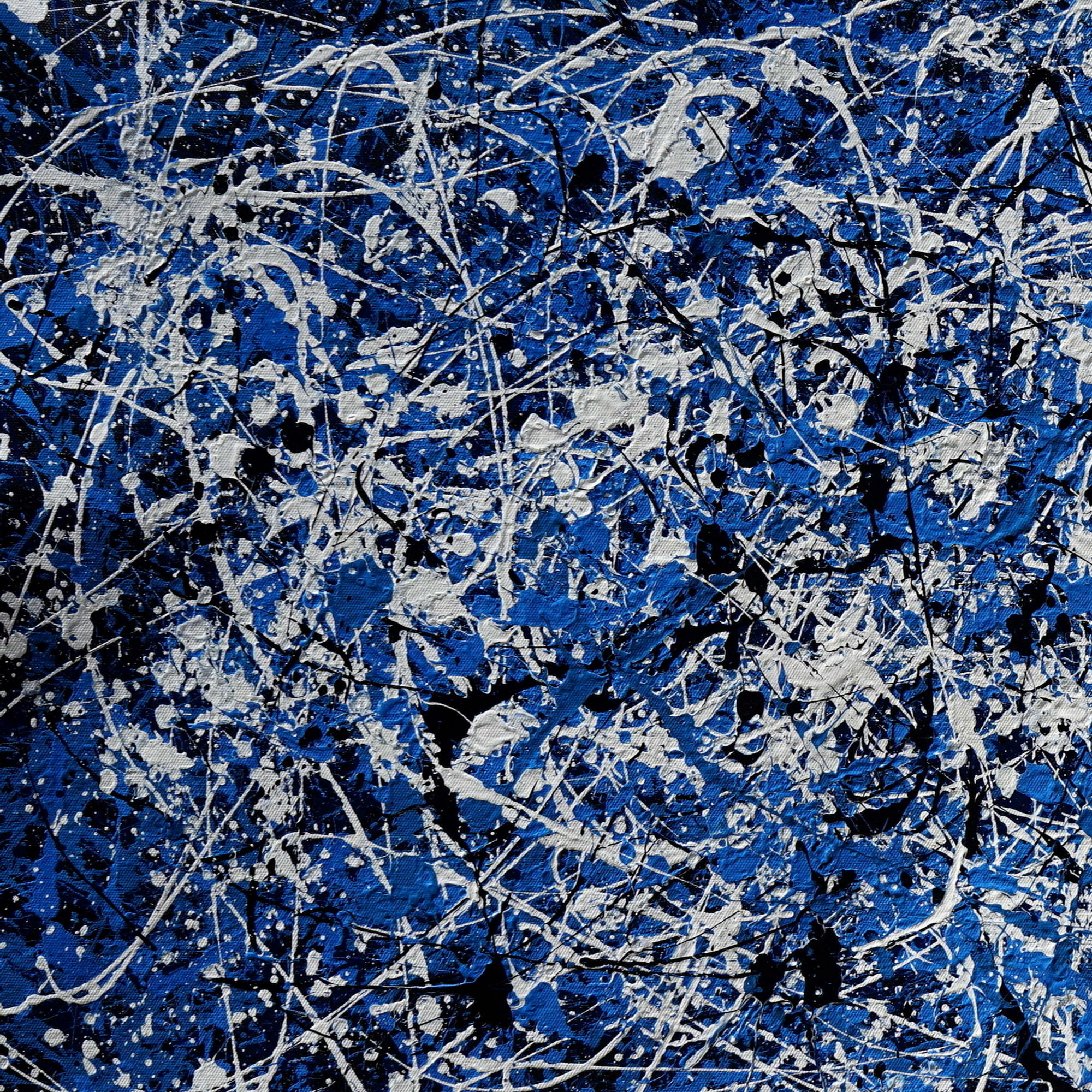 Hand painted Abstract Composition in Blue Pollock style 75x150cm