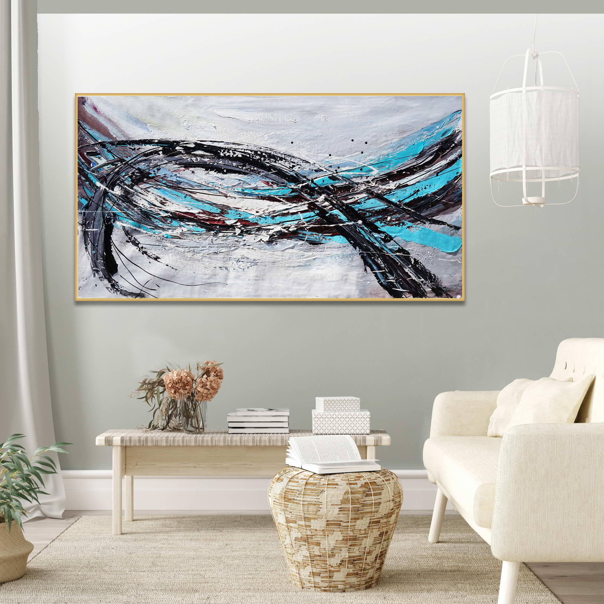 Hand painted Abstract Dynamism 75x150cm