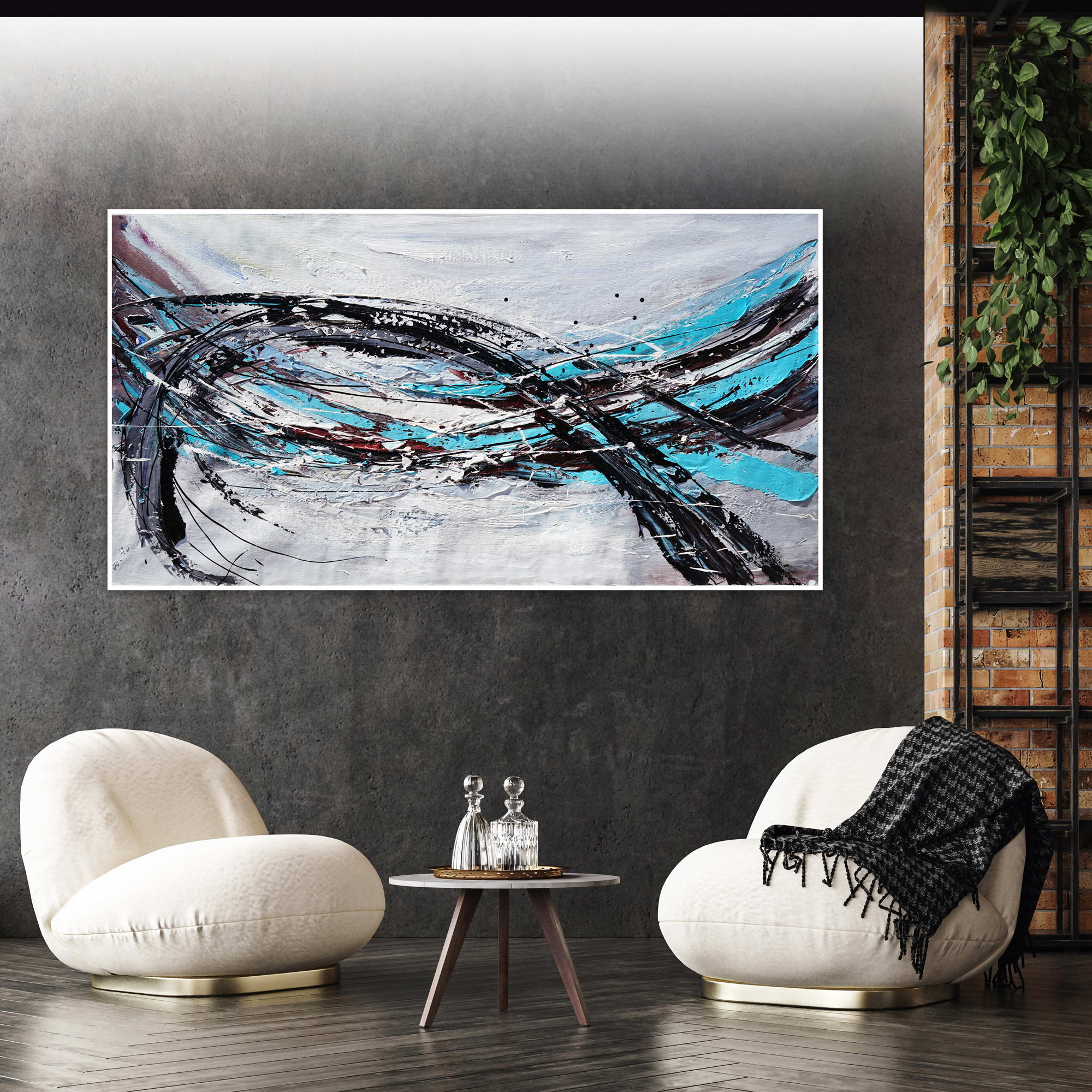 Hand painted Abstract Dynamism 75x150cm